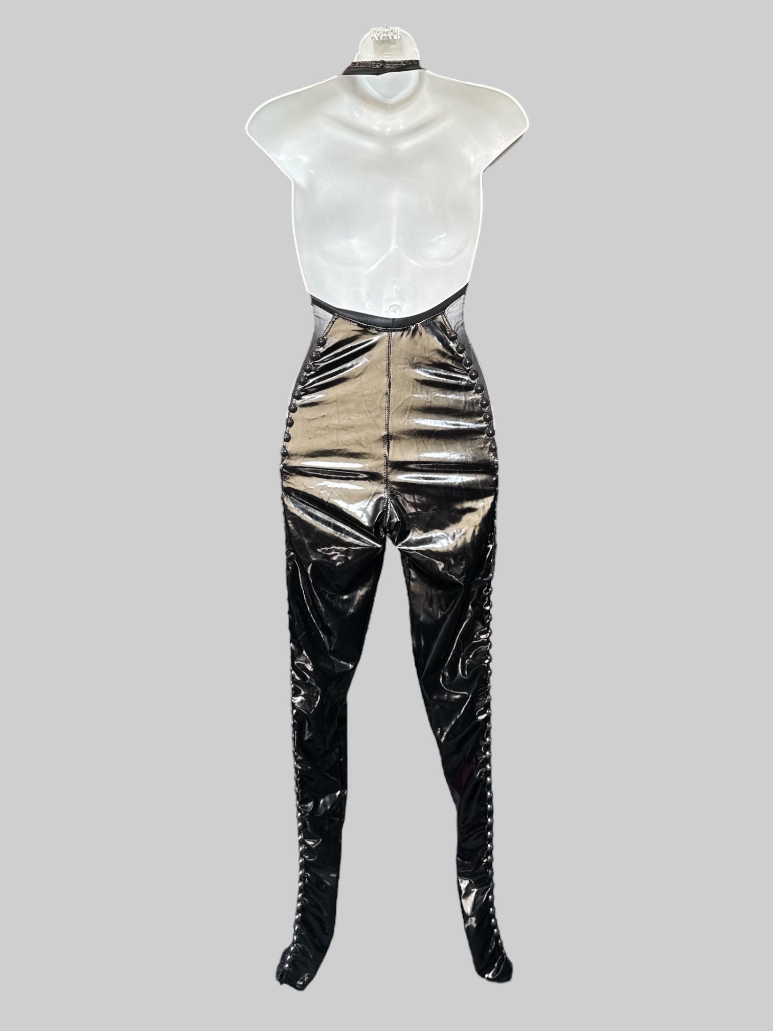 S Toxic Vision black bodysuit with sheer sides and studs