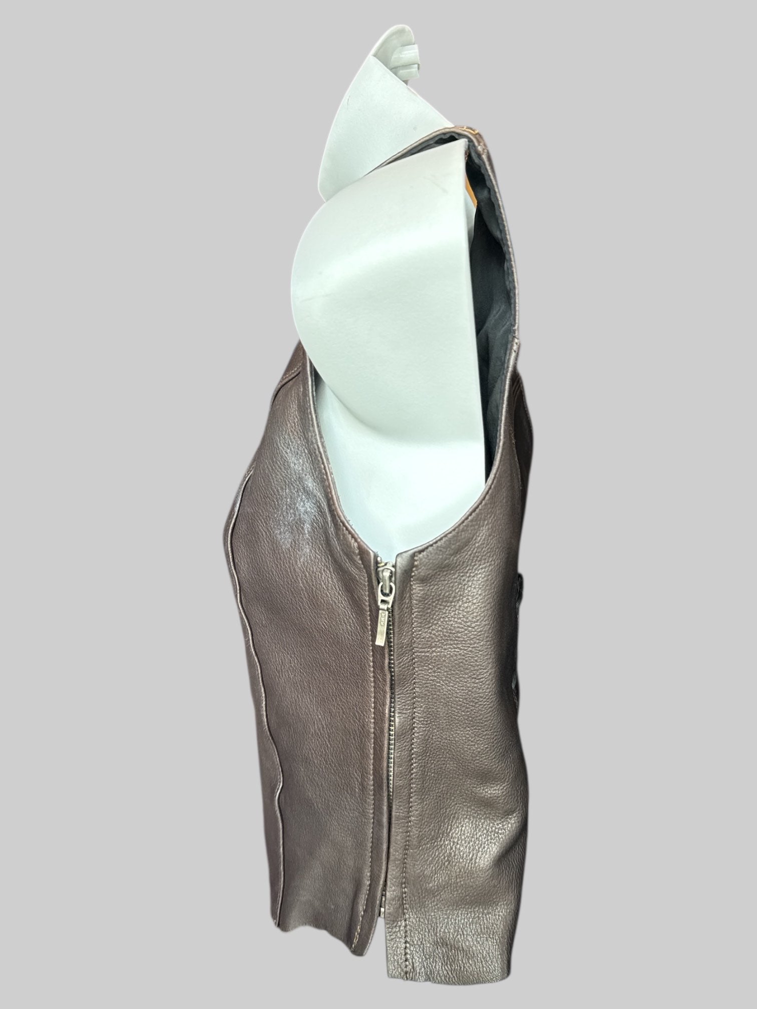 XS Vintage genuine cattle leather brown vest with lace up in front and back