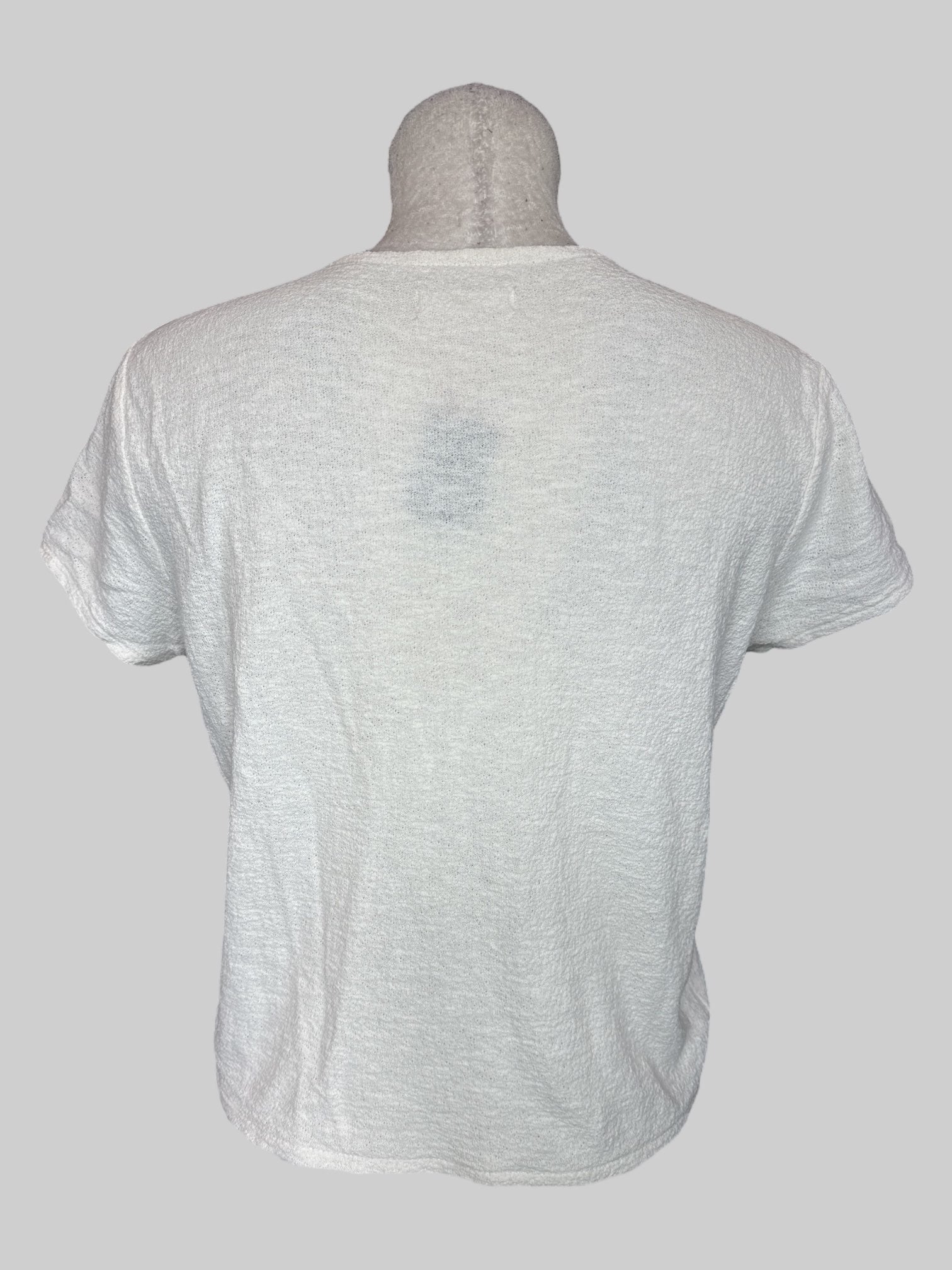 XL Off-white short sleeve crop top with button and tie on front