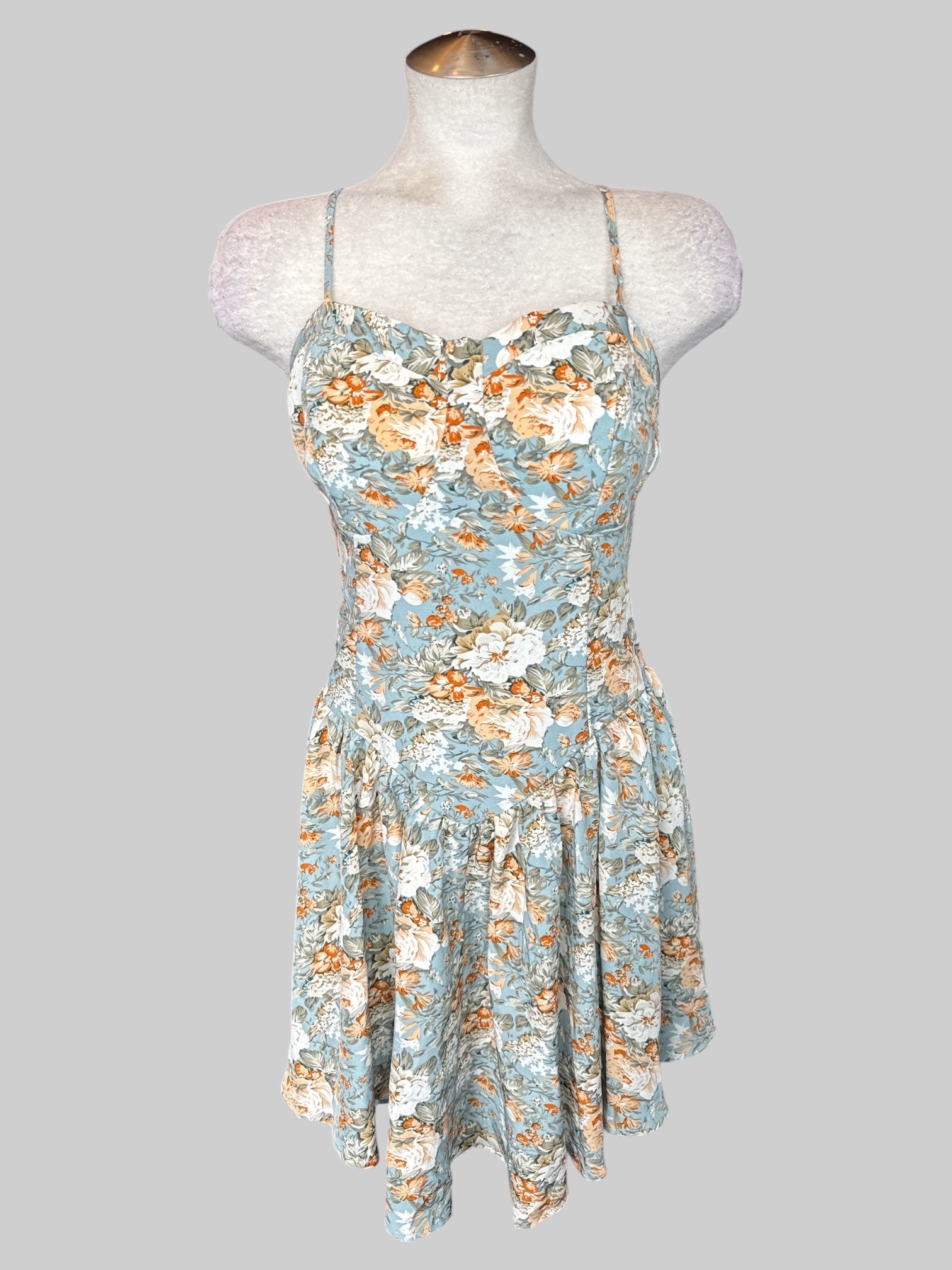 XL Light blue floral sleeveless dress with mermaid bottom