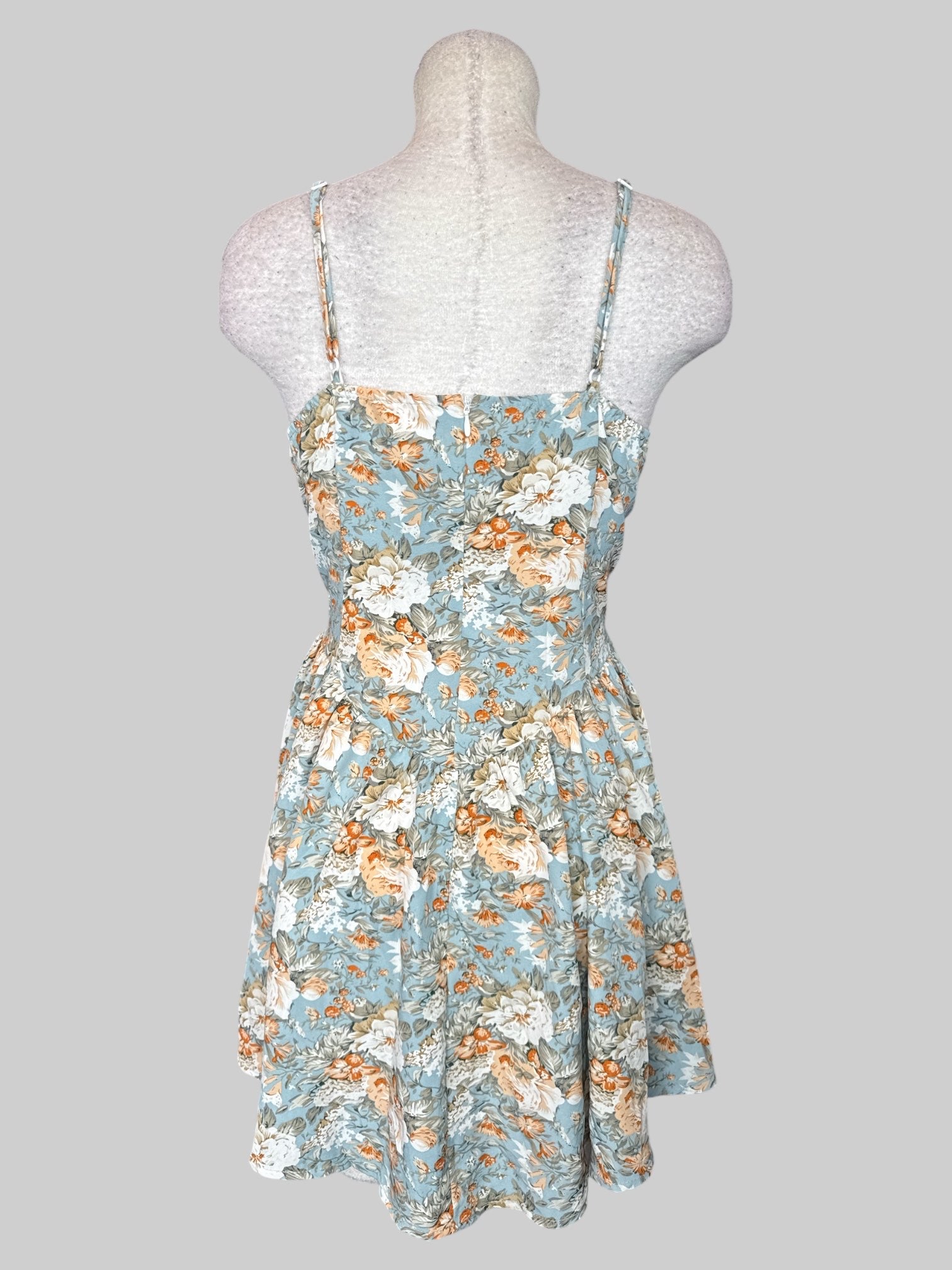 XL Light blue floral sleeveless dress with mermaid bottom