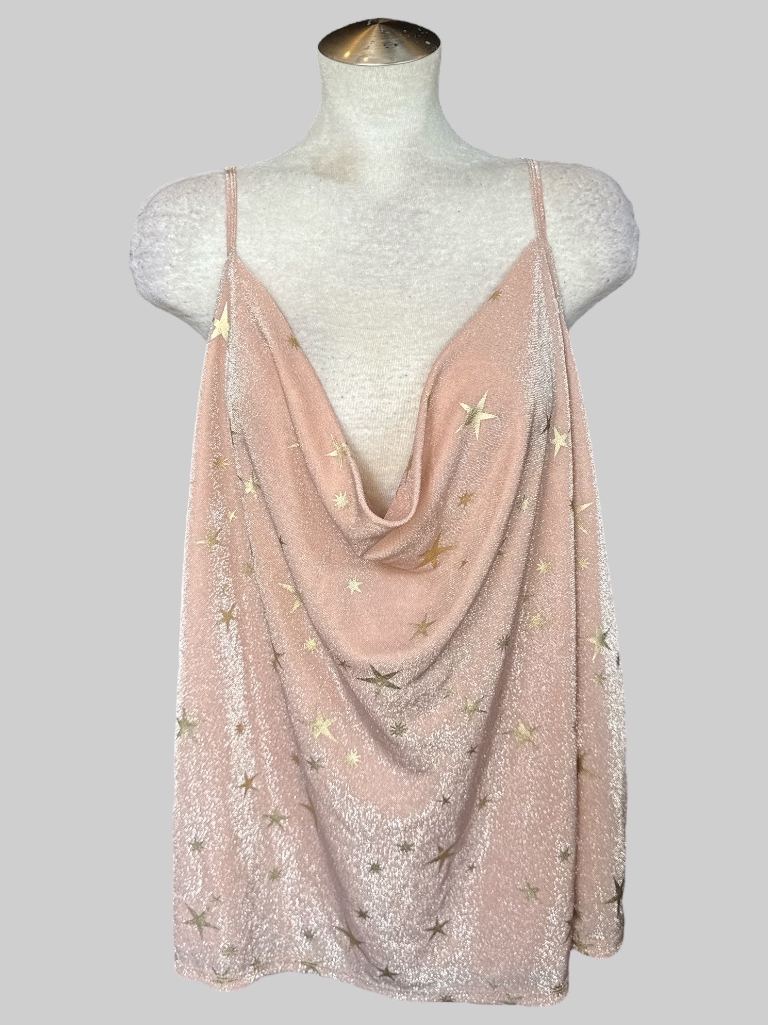 3X Dusty pink sleeveless top with swoop neck, and gold star and shimmery design