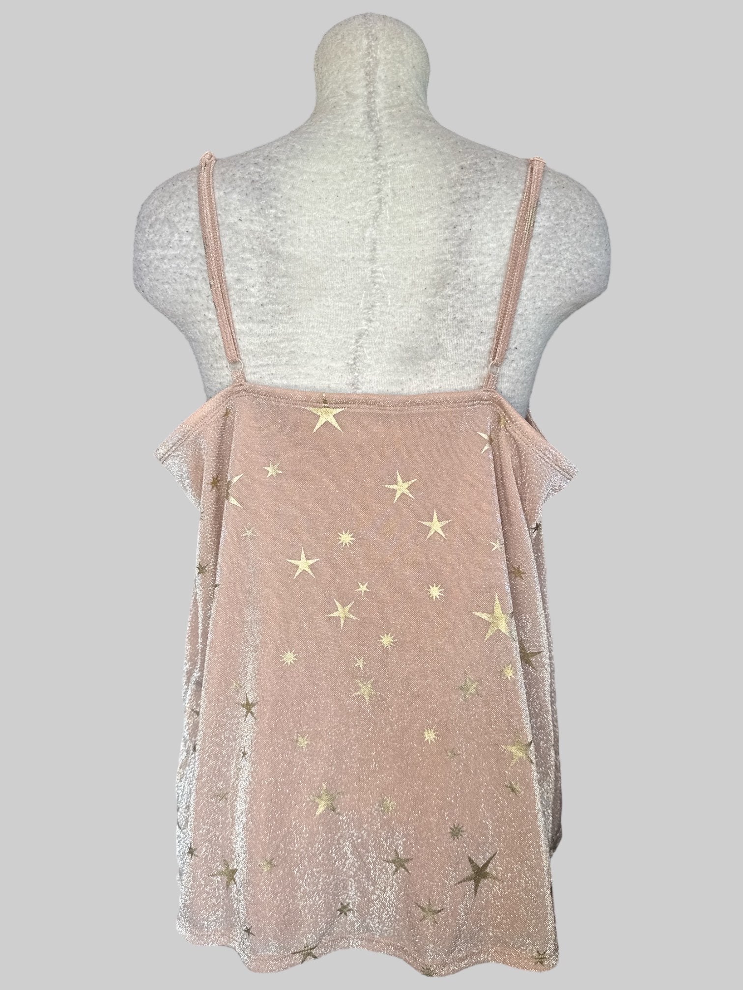 3X Dusty pink sleeveless top with swoop neck, and gold star and shimmery design
