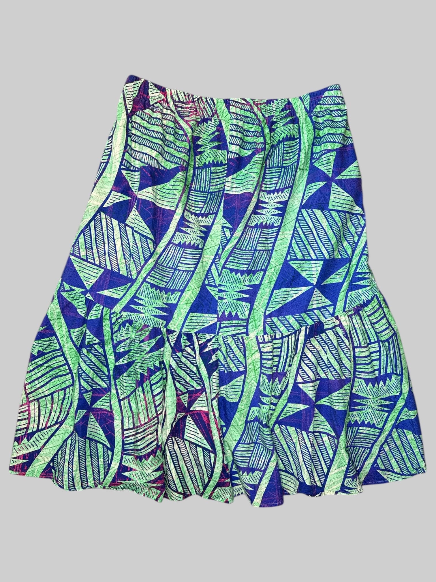 0X Light green skirt with tear design, purple and pink, geometric design, and elastic waist