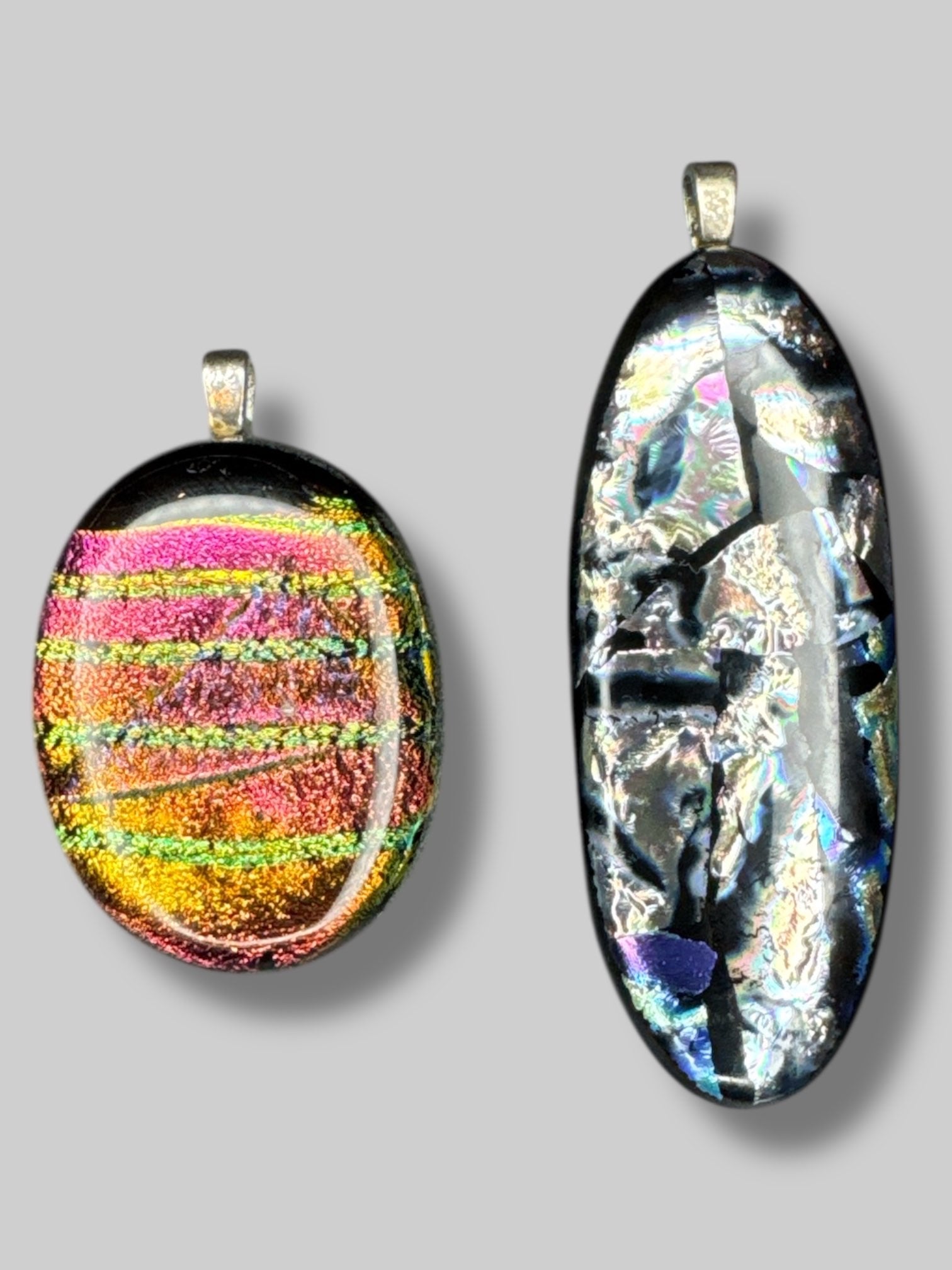 Set of two vintage dichroic glass pendants