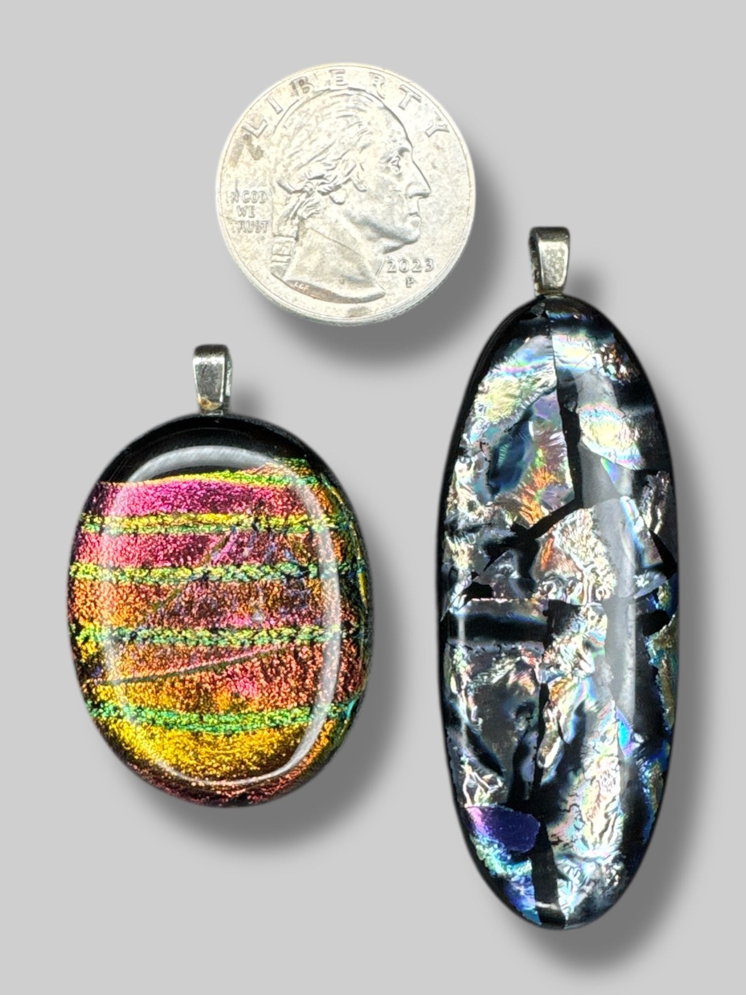 Set of two vintage dichroic glass pendants