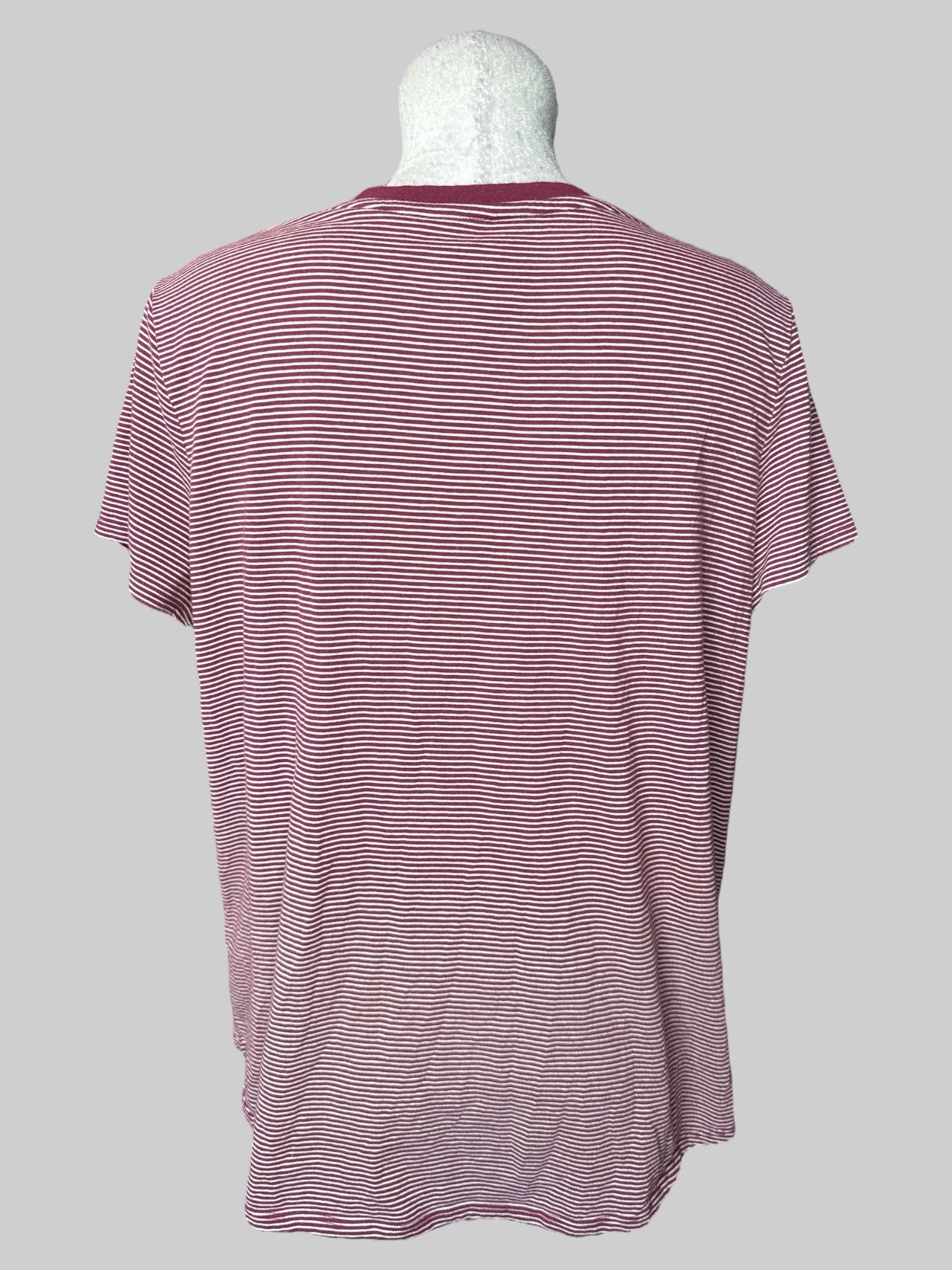 2X Maroon and white striped tee with V-neck