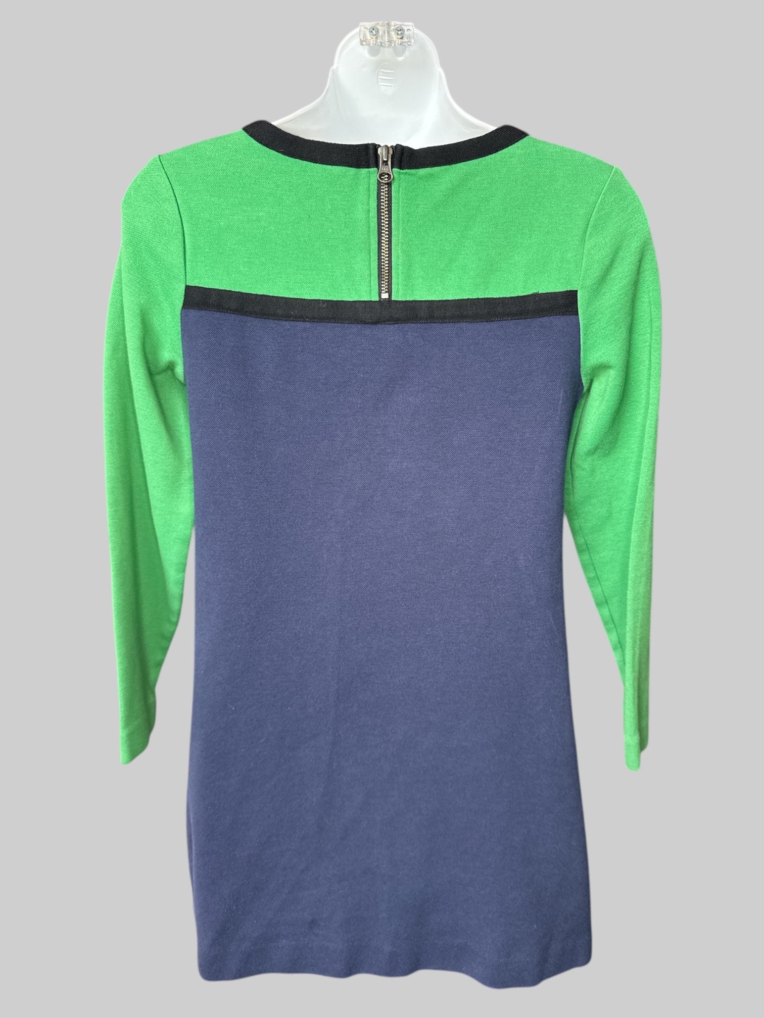 S Green, navy blue, and black color block dress with zipper on back, and pockets on front