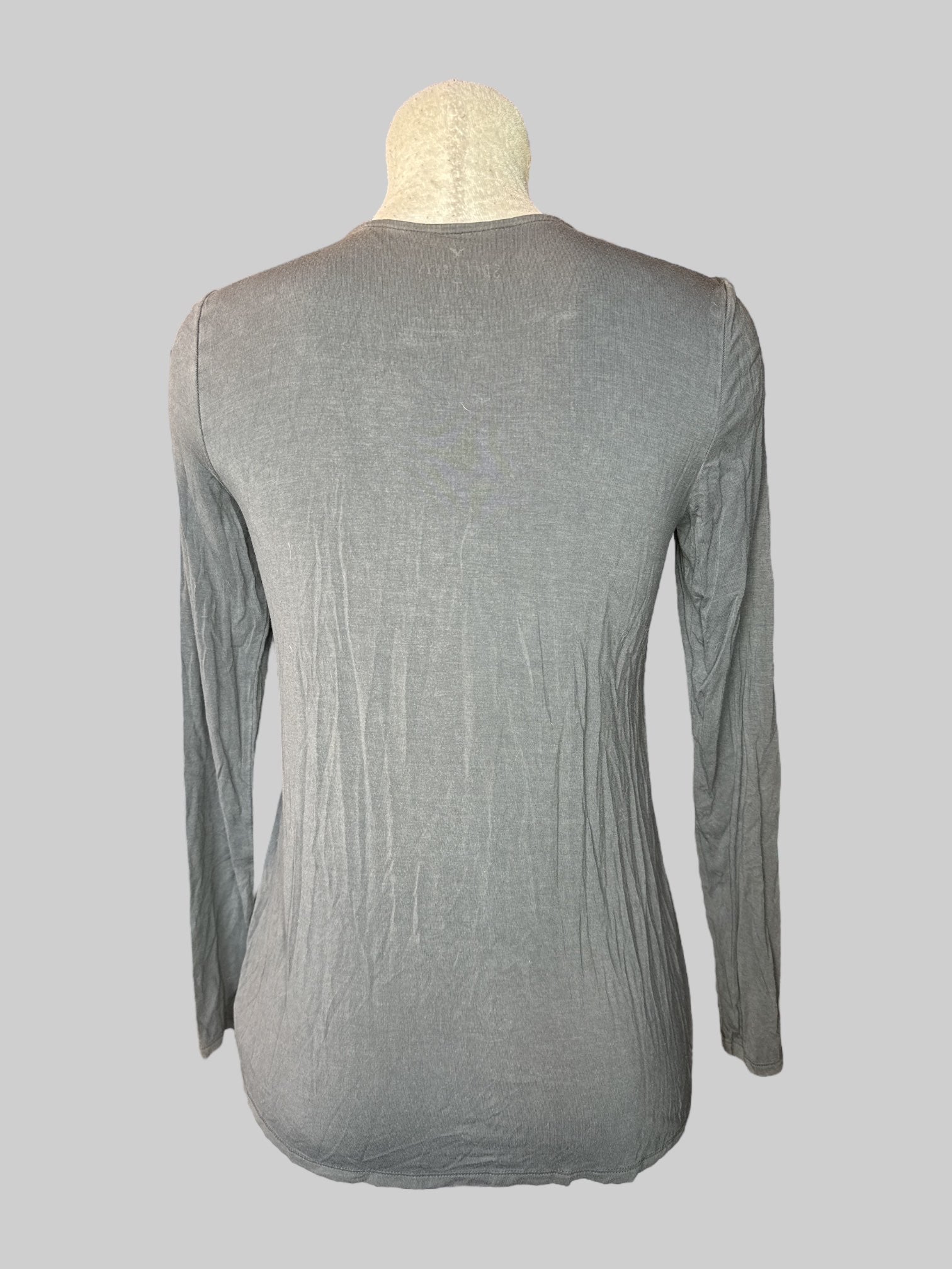 M NWT grey long sleeve top with lace and lacing on neck line