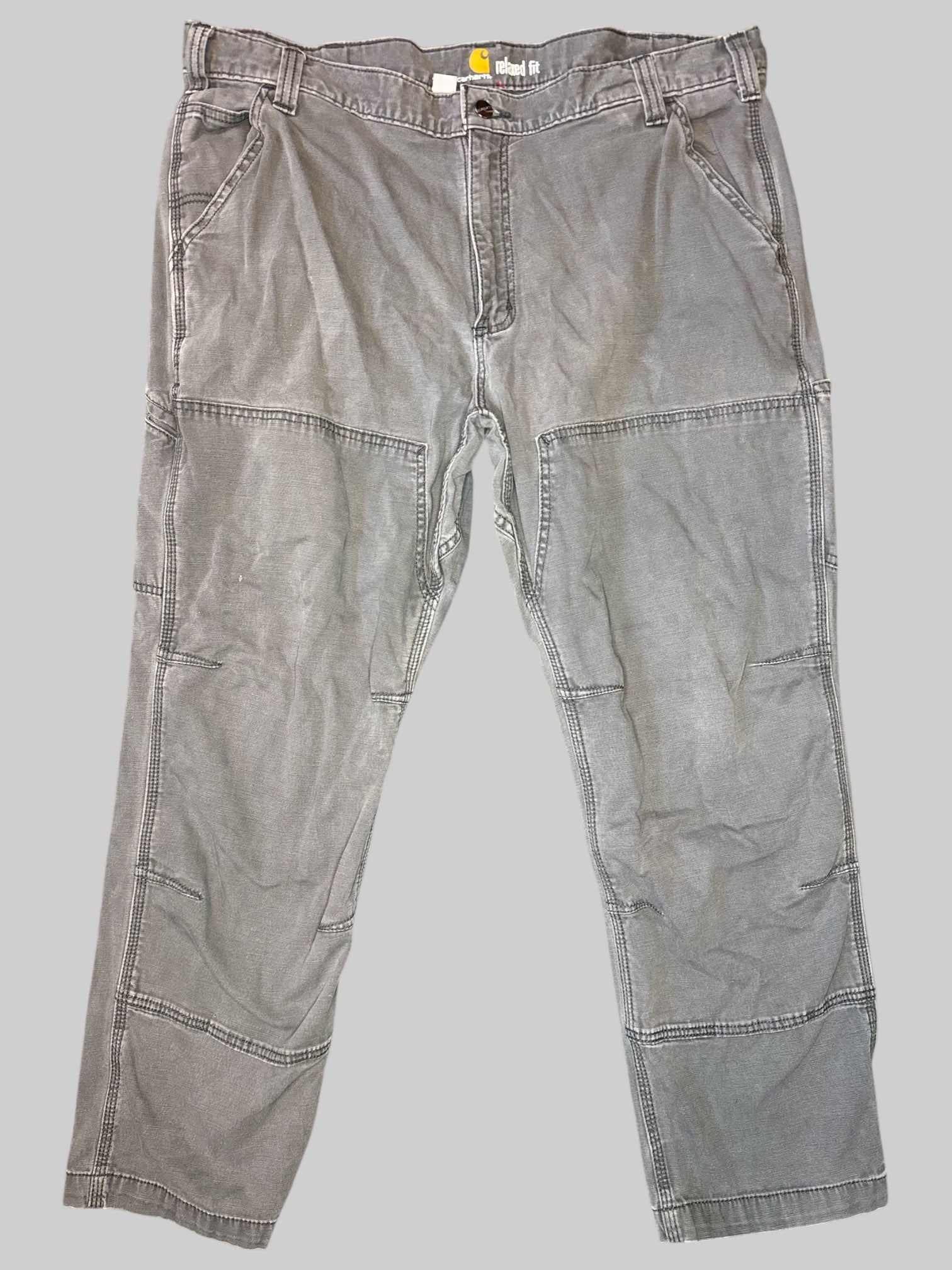 0X Grey washed out reinforced pants with pockets, and belt loops