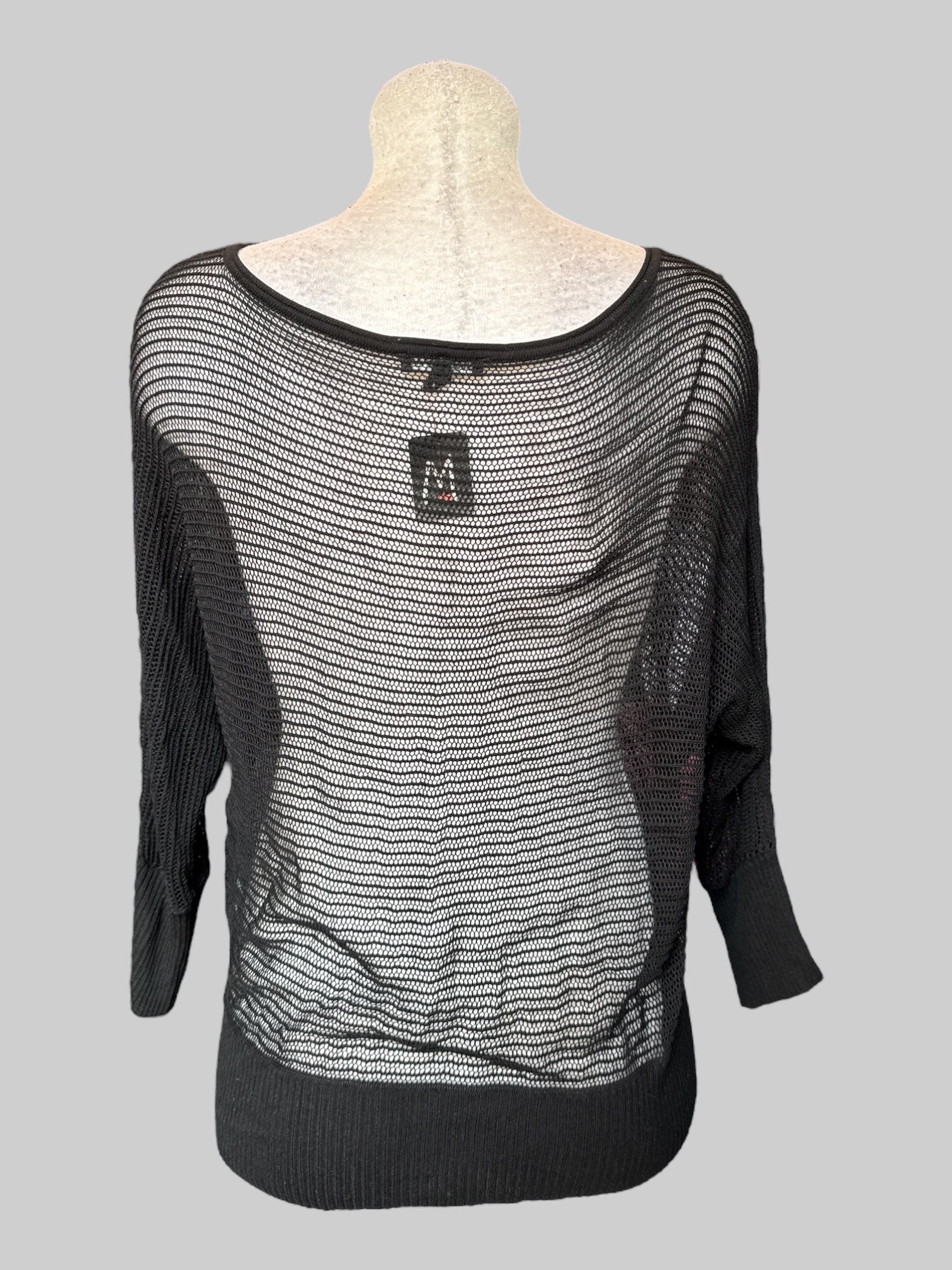 M Black mesh light weight sweater with quarter sleeves