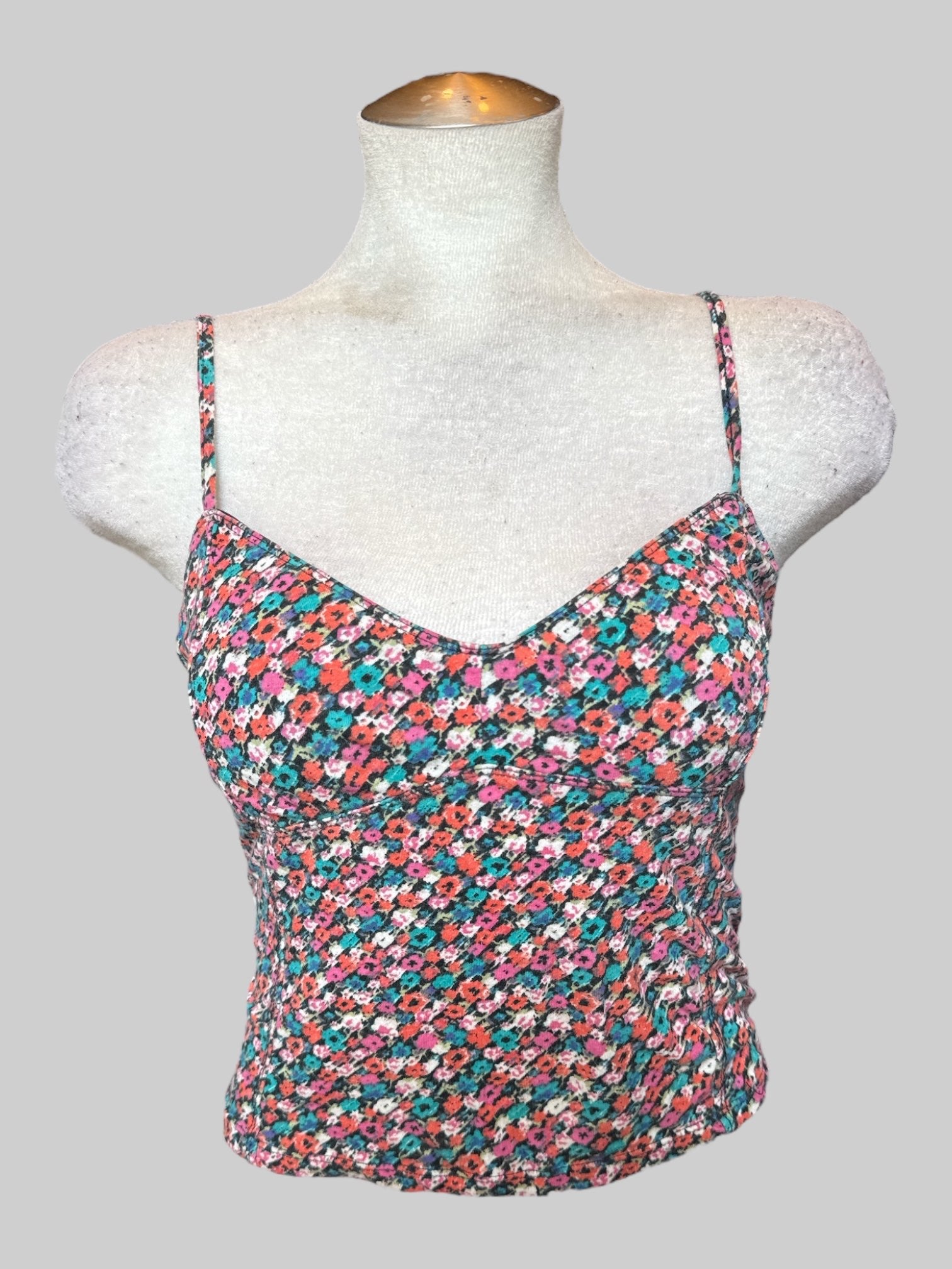 0X Multicolor floral crop top with shirred back
