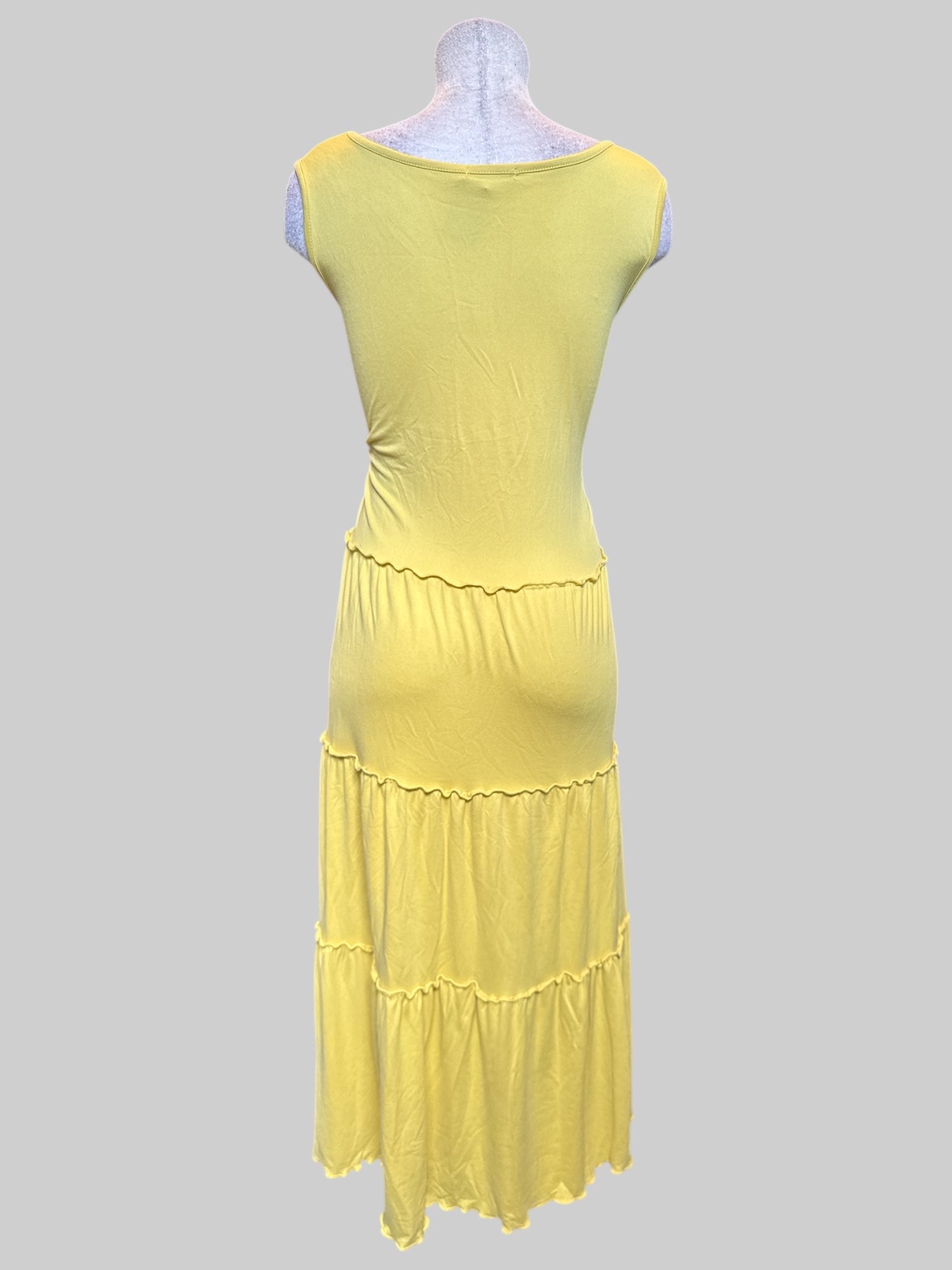 3X Light yellow flowy tiered sleeveless dress