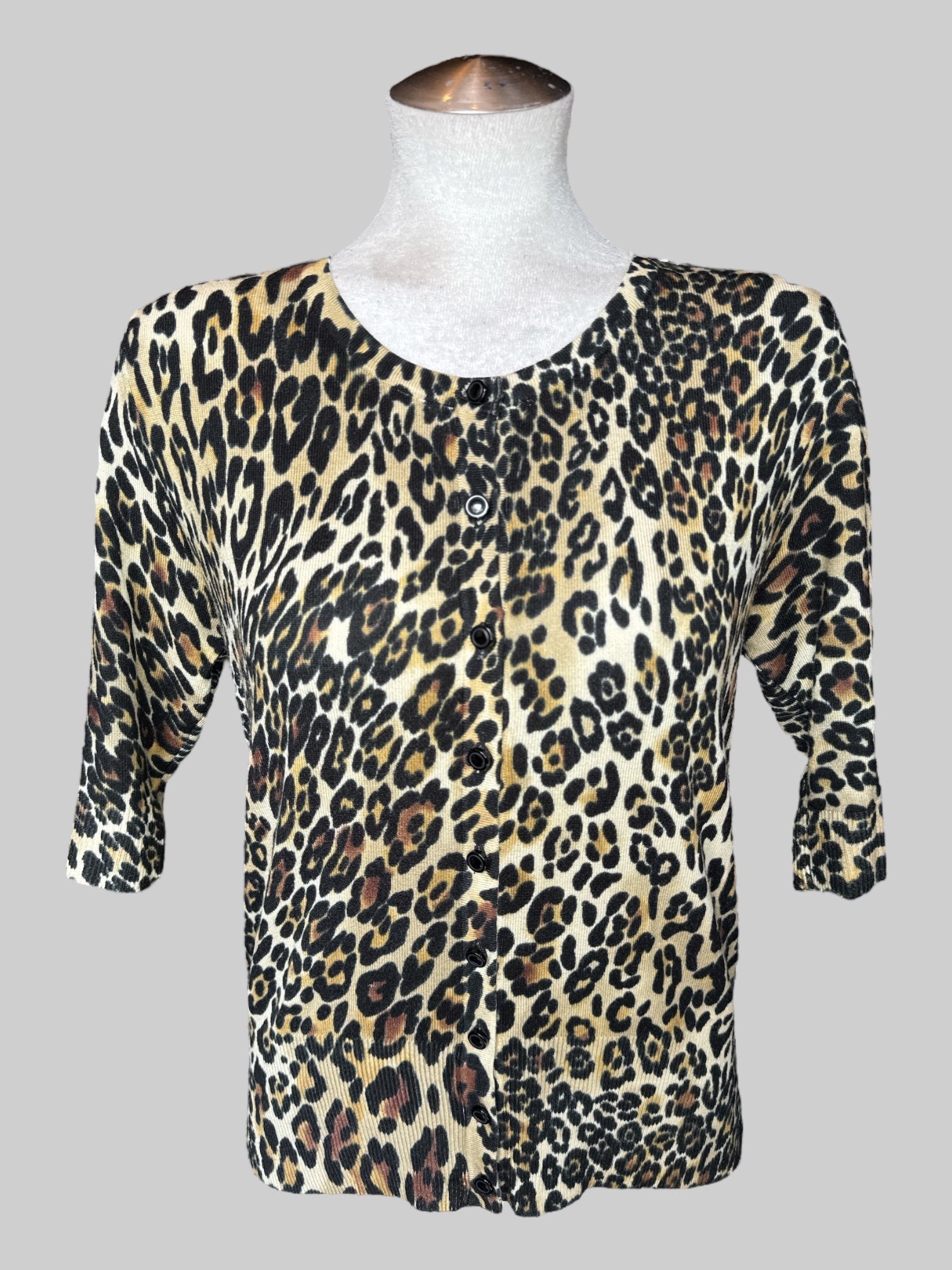 L Short sleeve button down leopard print cardigan