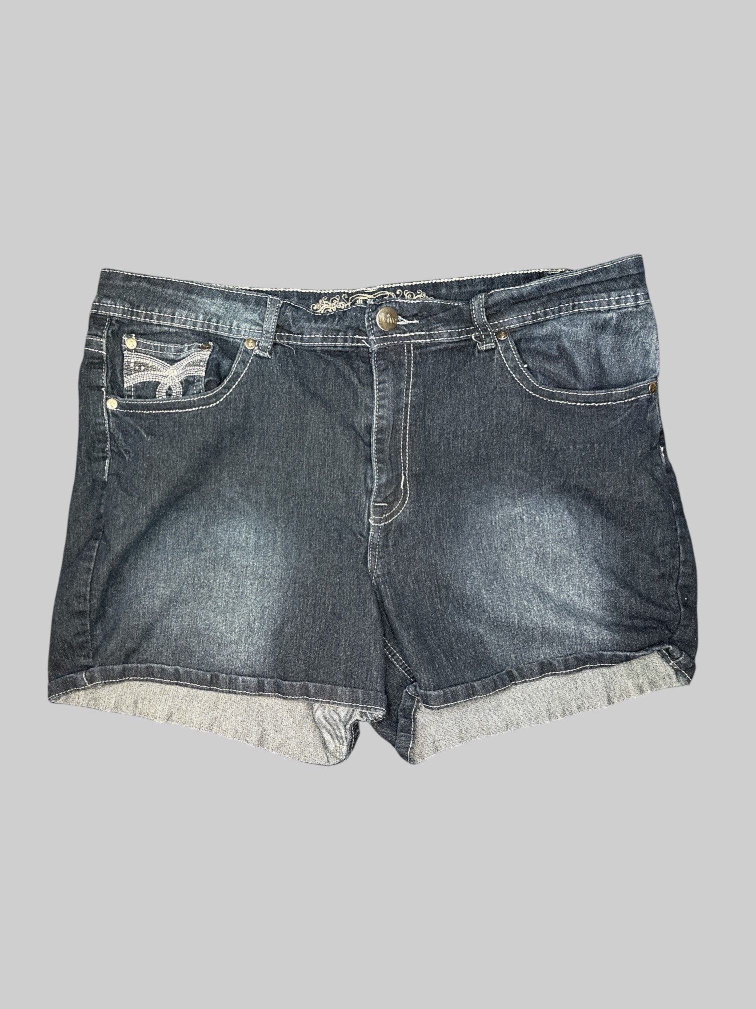 0X Vintage dark blue shorts with rhinestones and embroidery