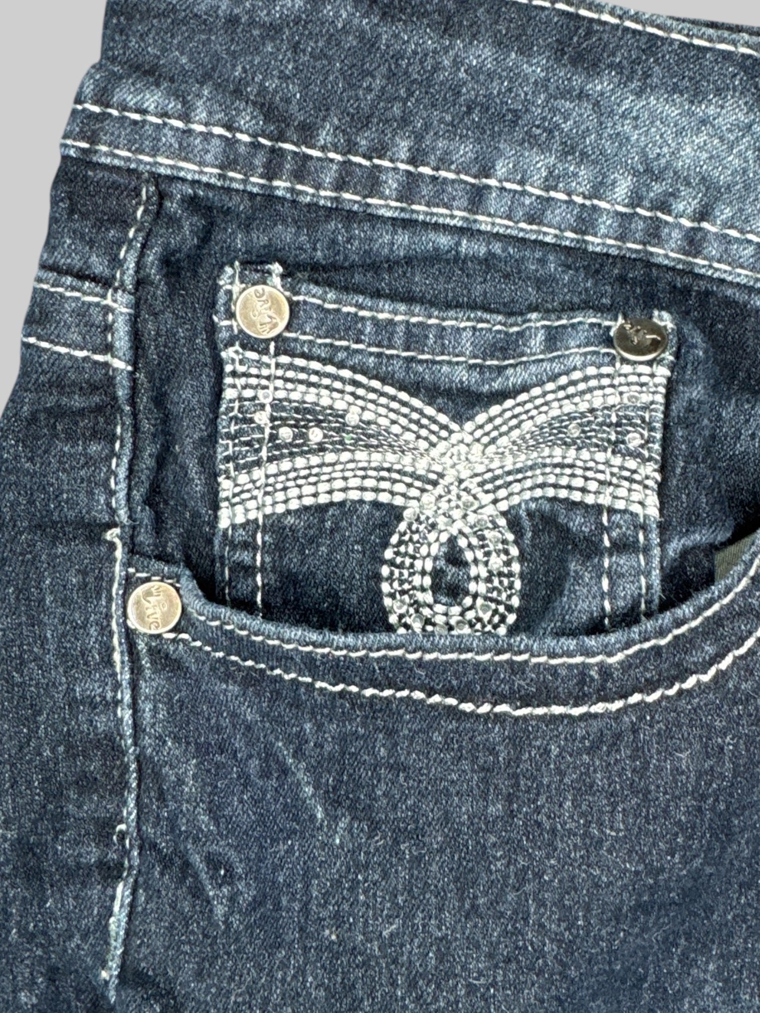 0X Vintage dark blue shorts with rhinestones and embroidery