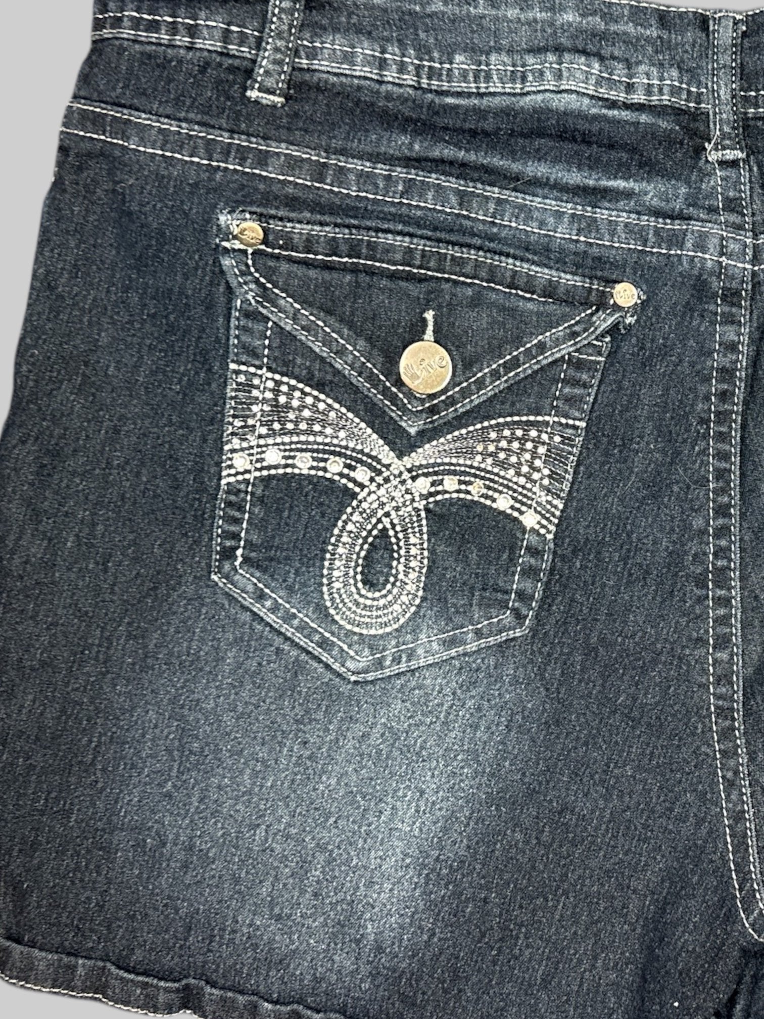 0X Vintage dark blue shorts with rhinestones and embroidery