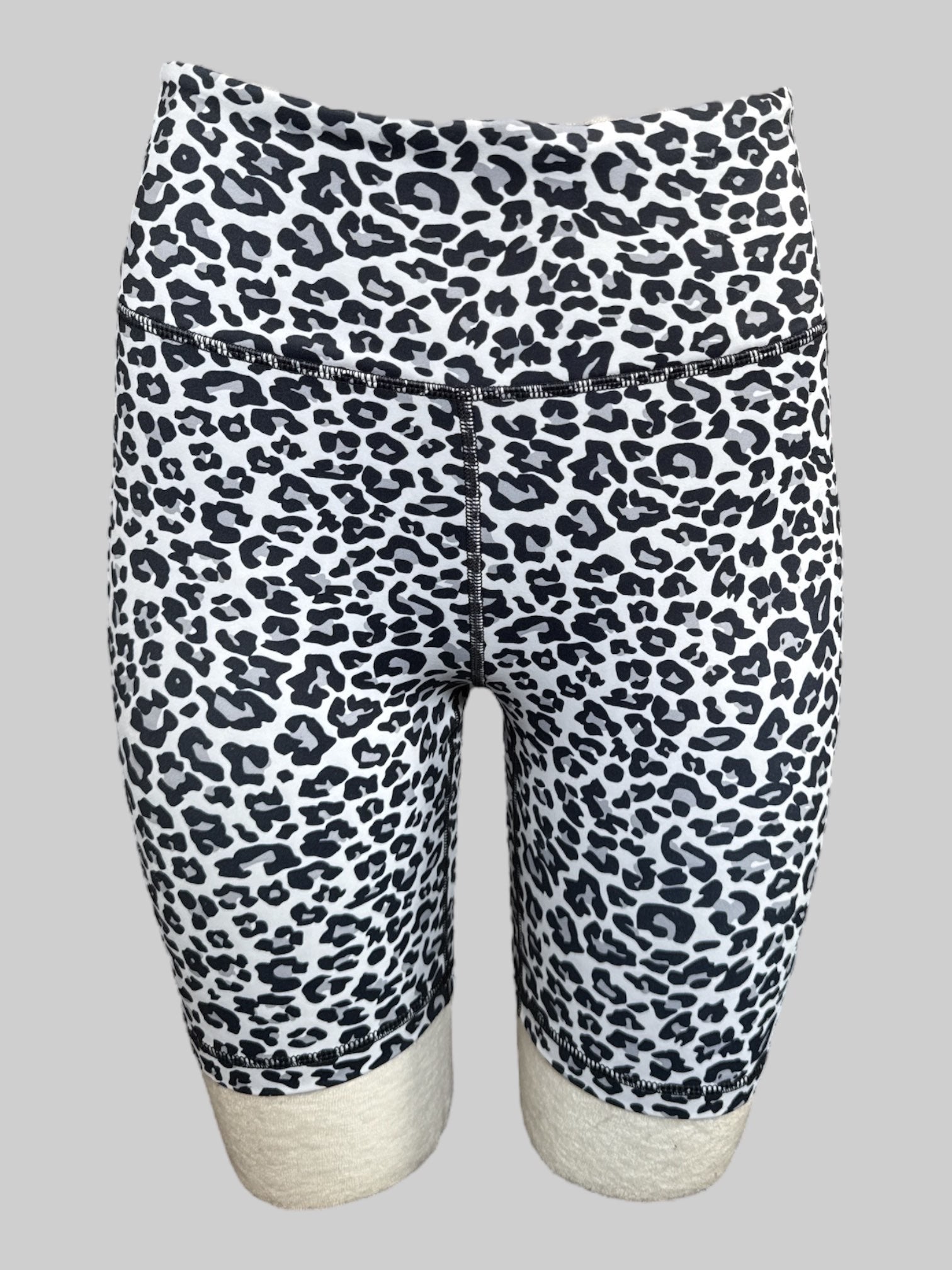 S Grey and black animal print athletic spandex shorts