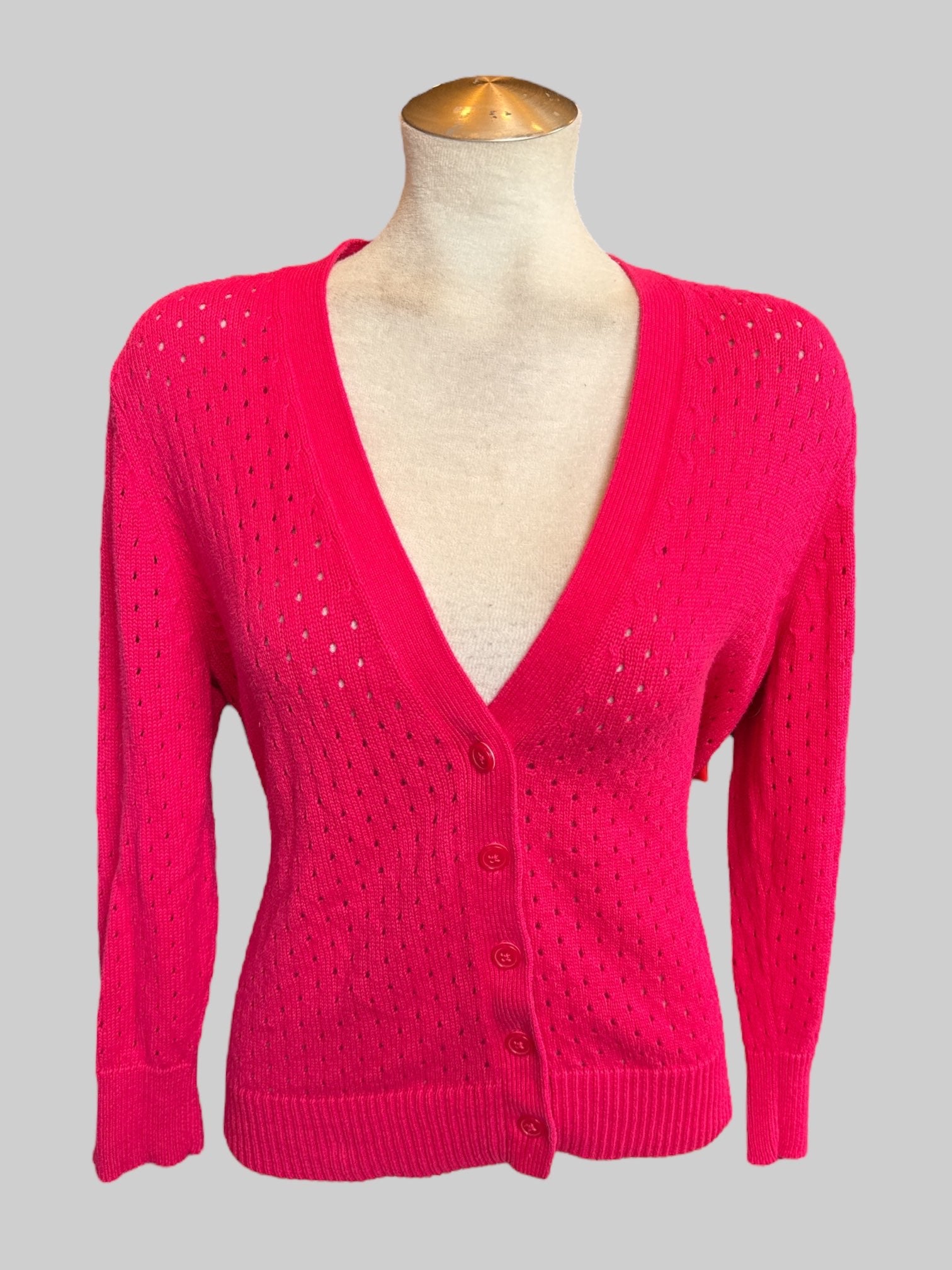 XL Bright pink textured knit cardigan with buttons