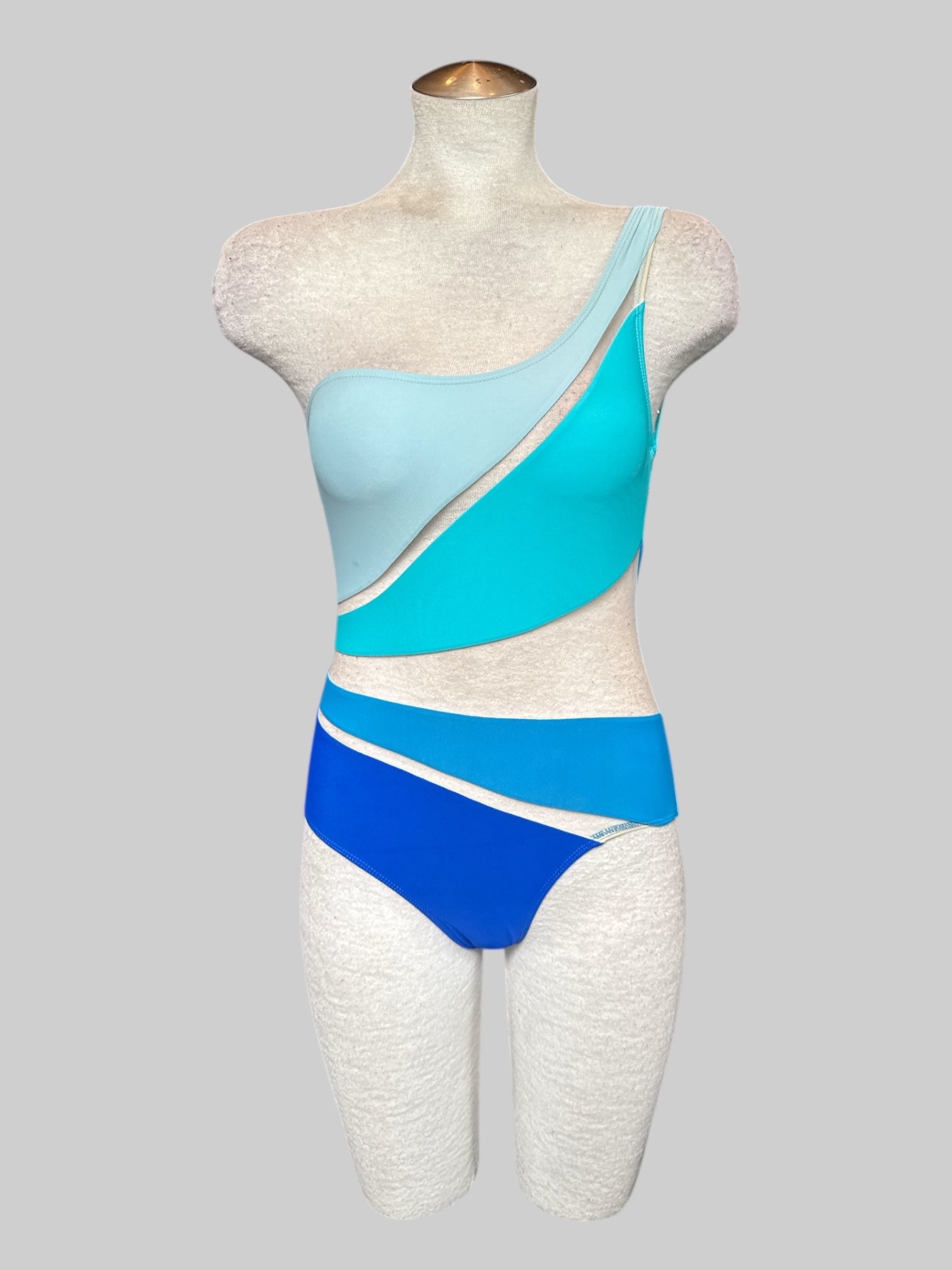 M Blue swim suit with mesh cut outs
