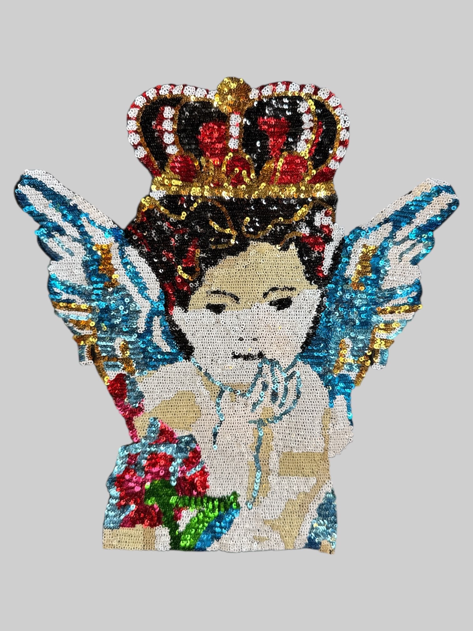 14” by 13” cherub with crown sequin patch