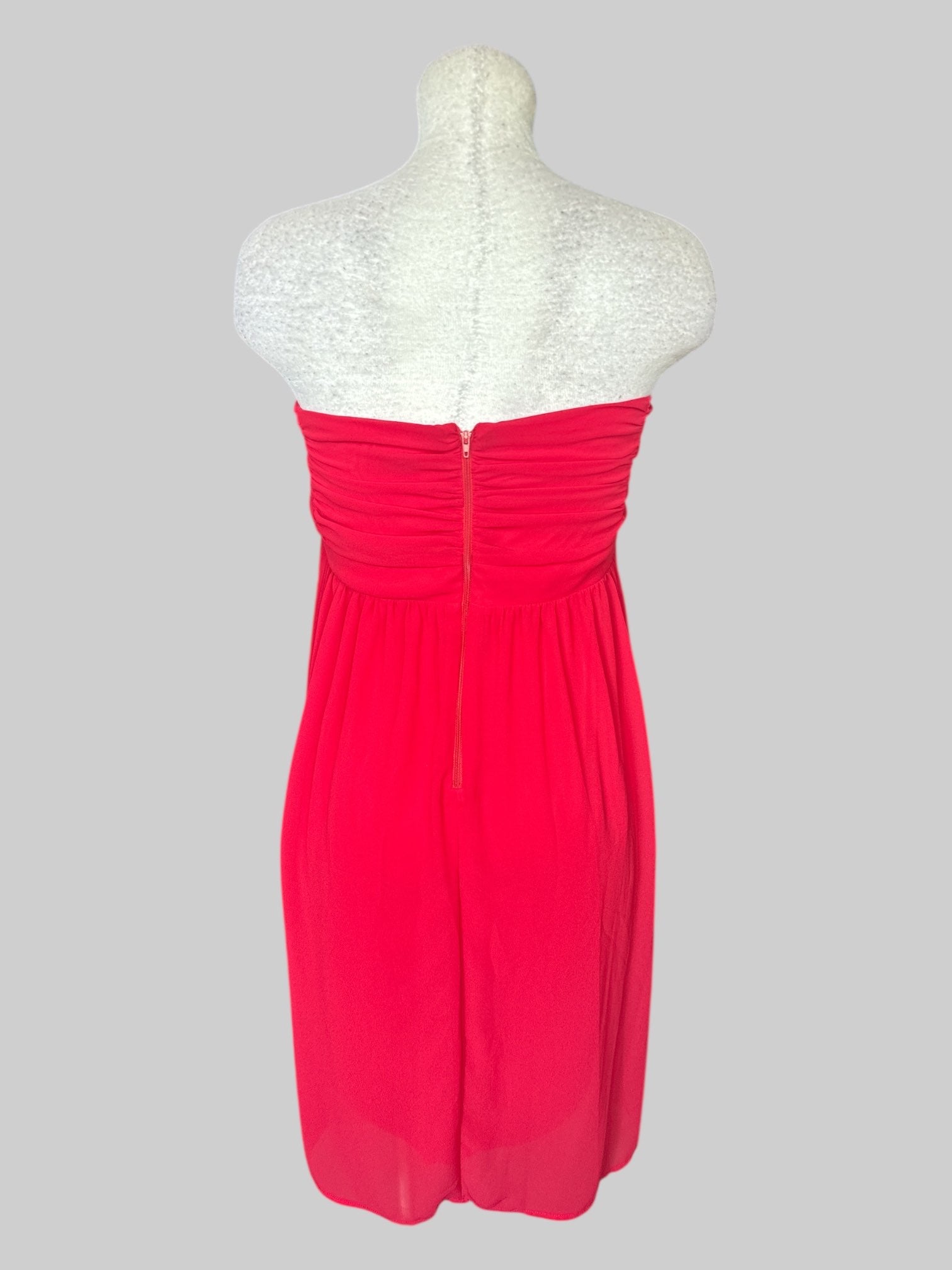 3X Red strapless dress with sheer overlay, and zipper on back