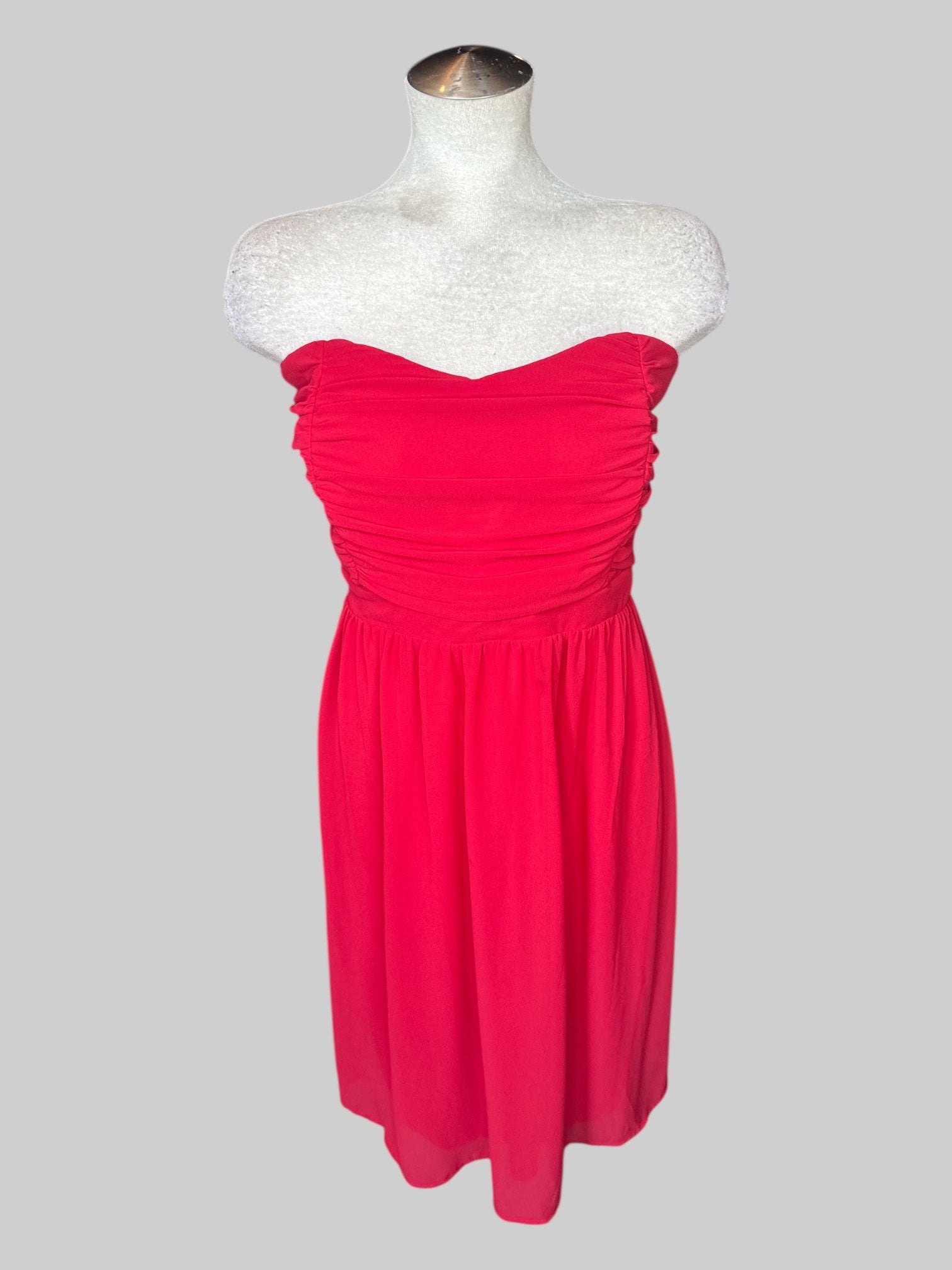 3X Red strapless dress with sheer overlay, and zipper on back