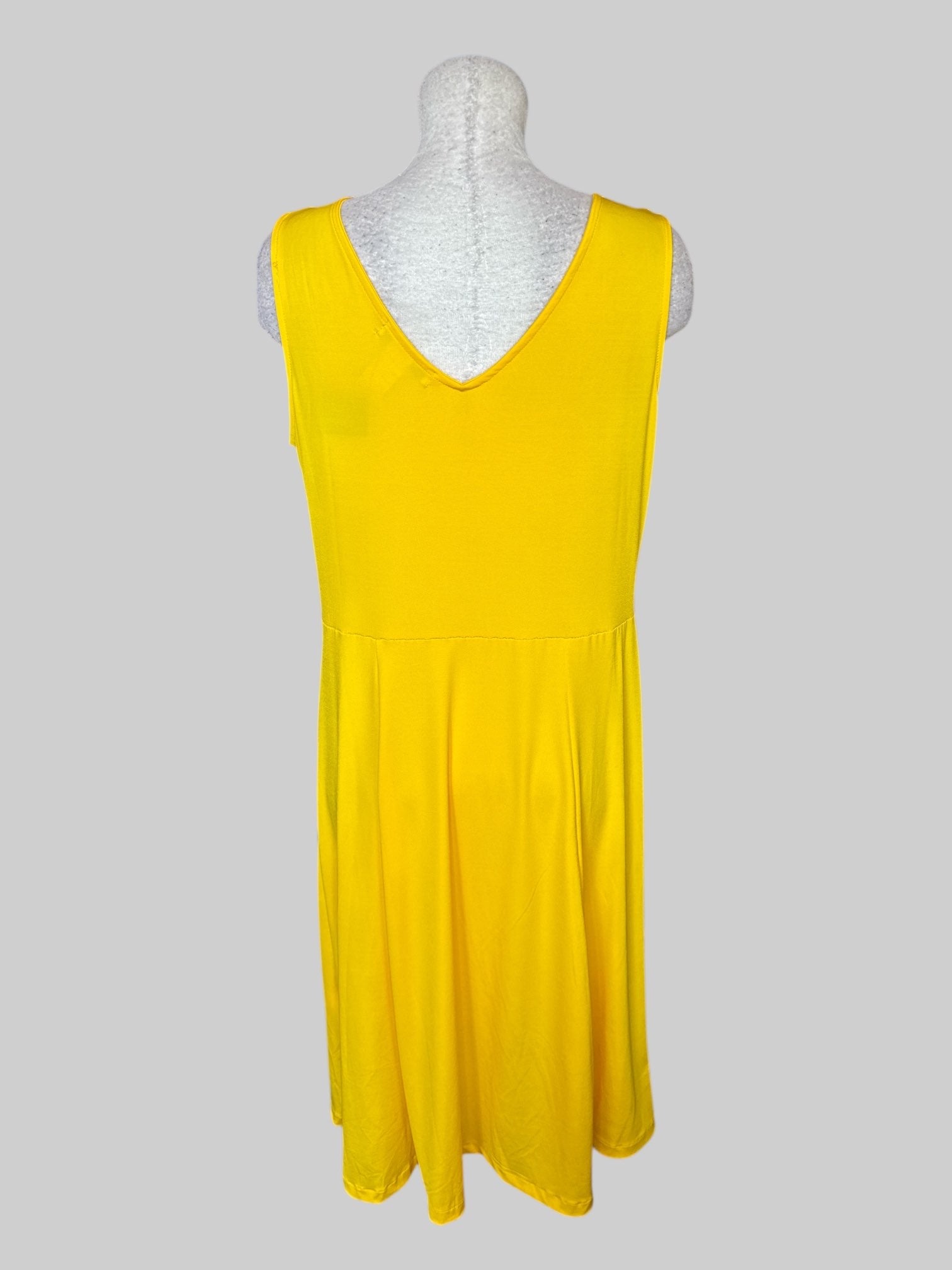 2X Vintage yellow sleeveless faux wrap dress with panel design