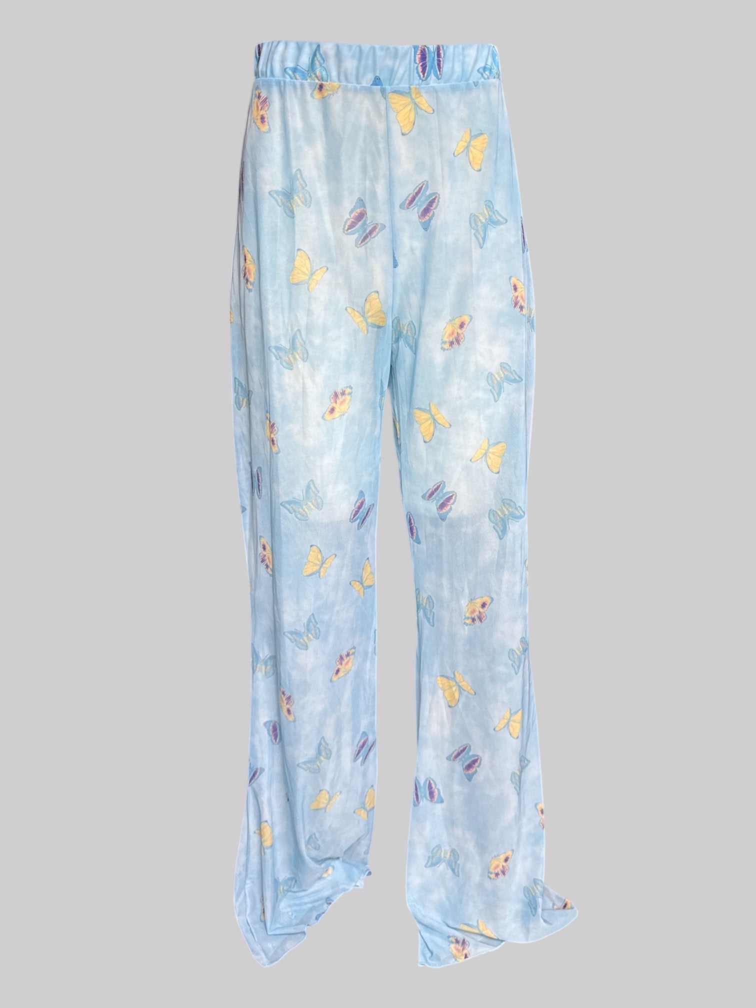 XL Sheer flowy light blue pants either butterflies and elastic waistband