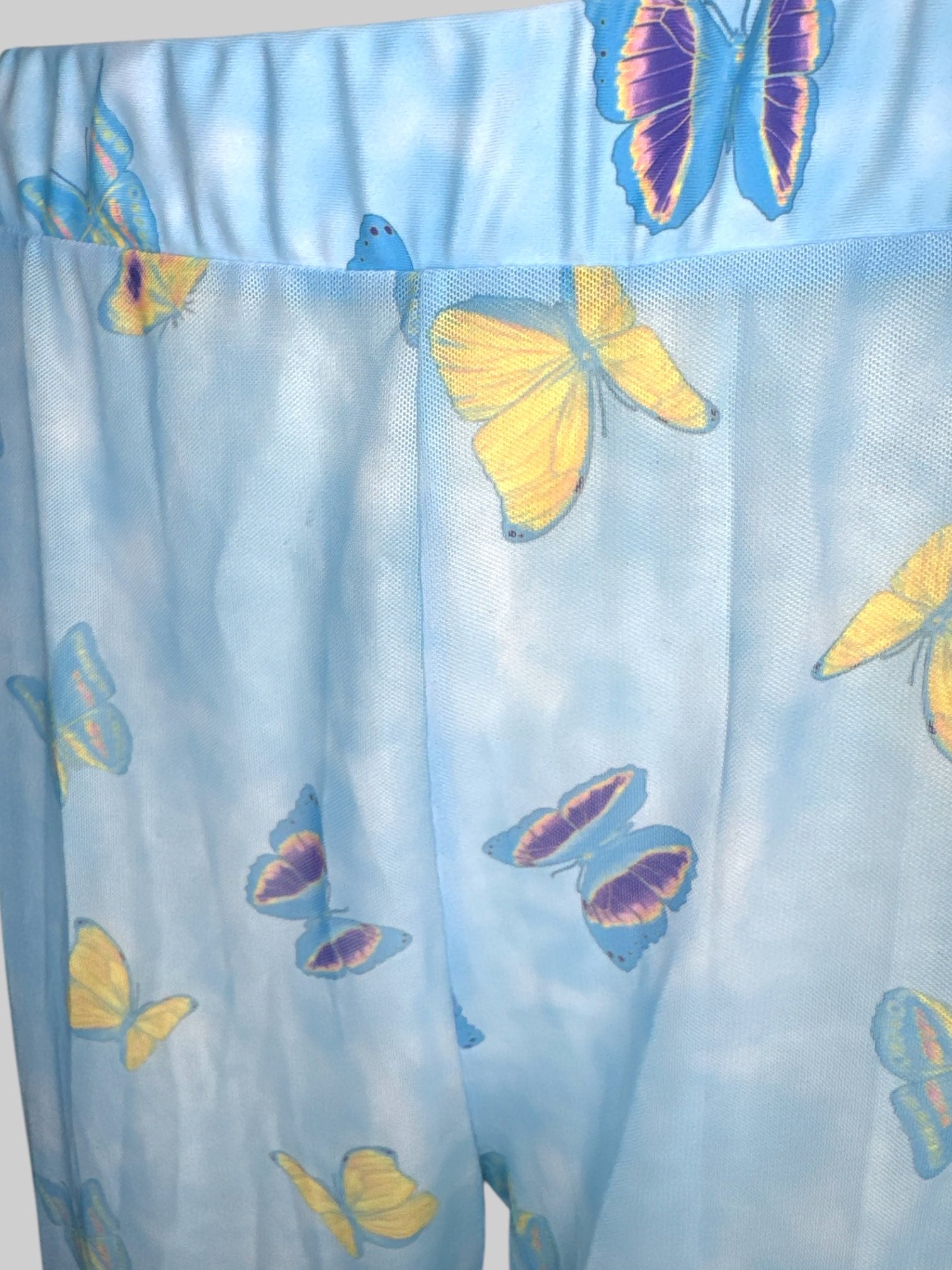 XL Sheer flowy light blue pants either butterflies and elastic waistband