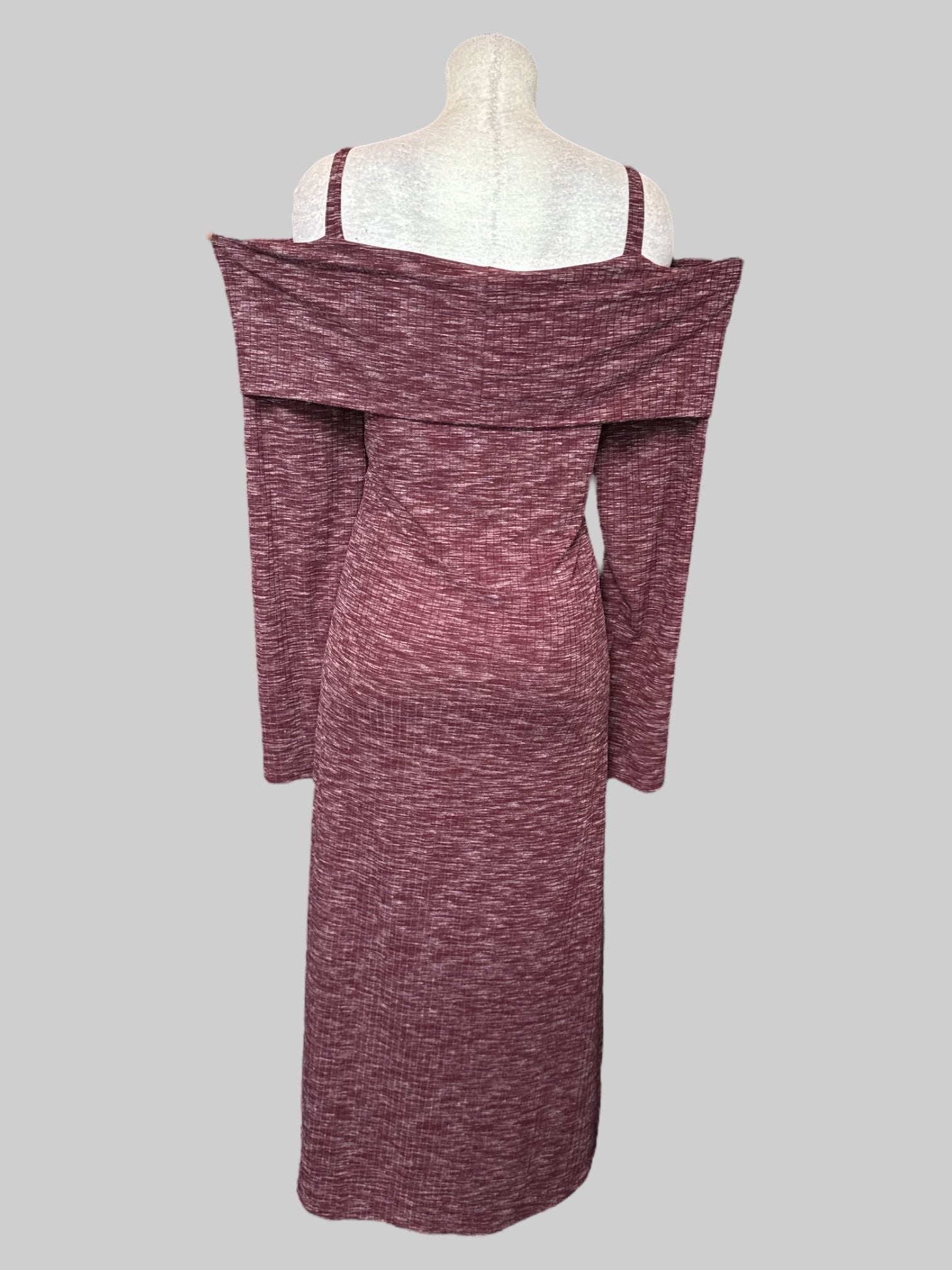 4X Maroon and gray flowy high low dress with cold shoulders