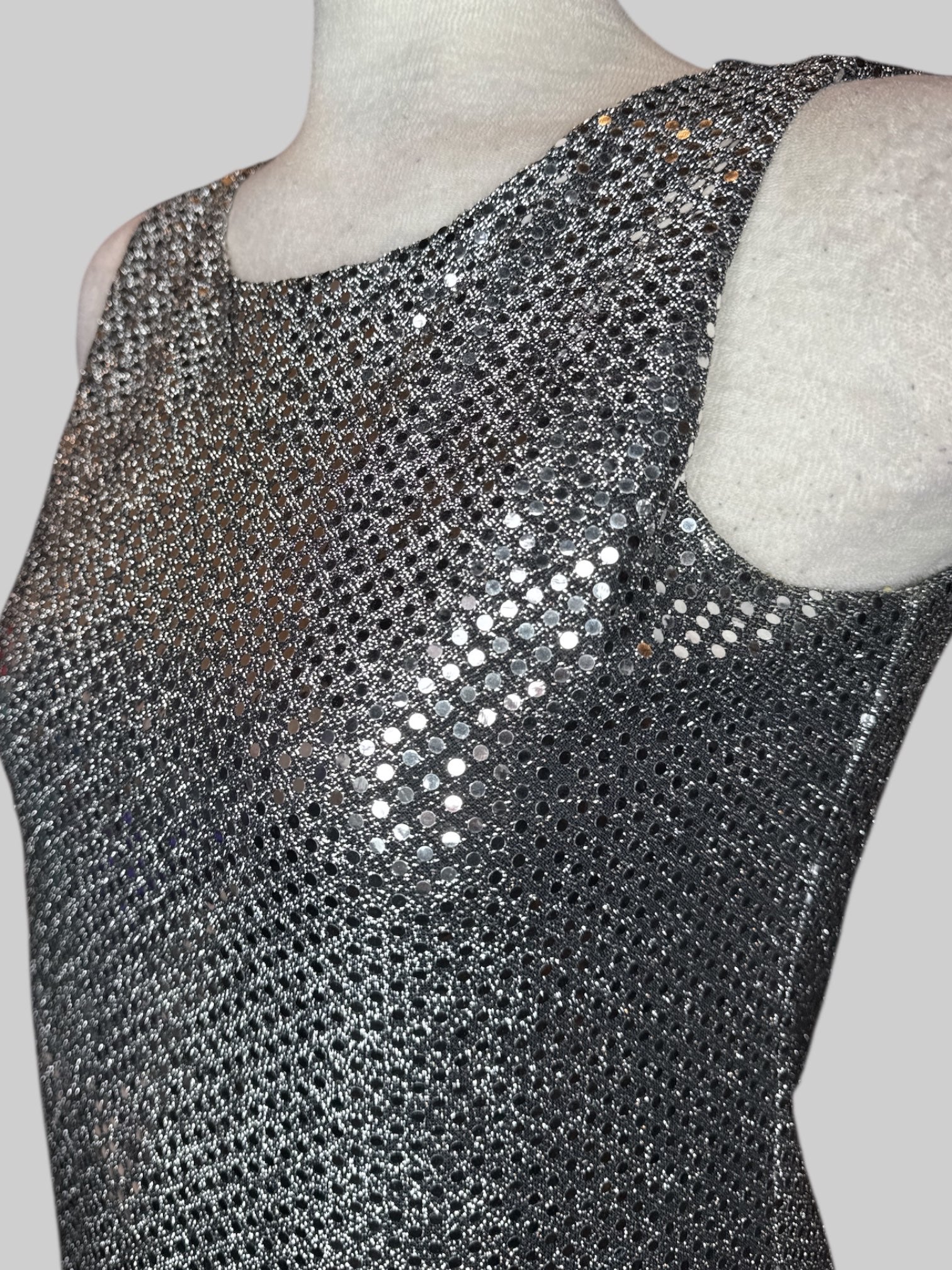 S Vintage short silver and black color block sequin dress