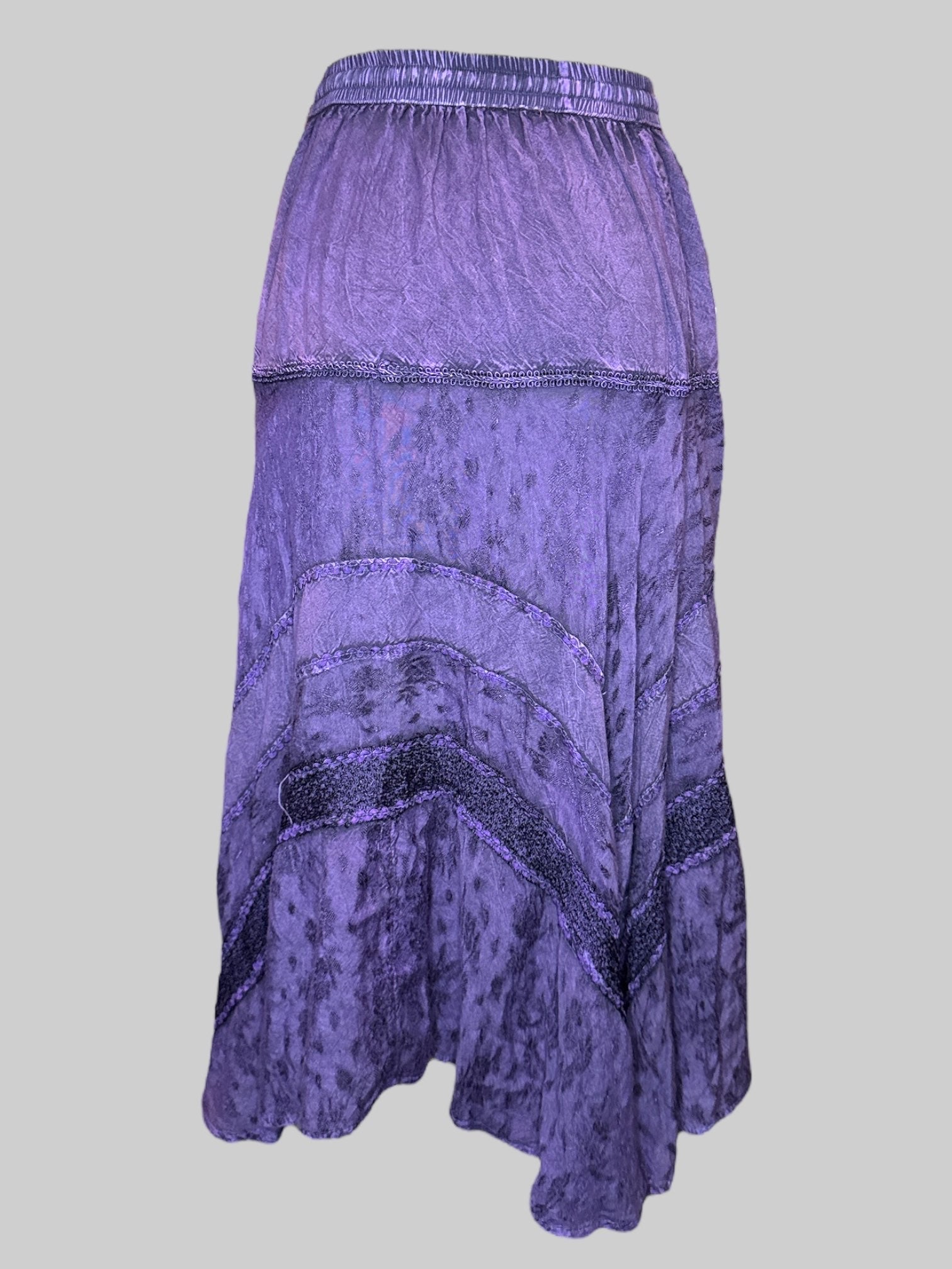 L Beautiful embroidery purple maxi skirt with elastic waistband