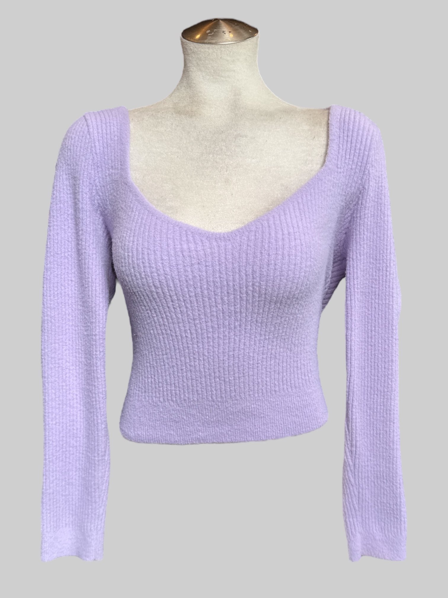 XL Light purple soft ribbed sweetheart neckline sweater