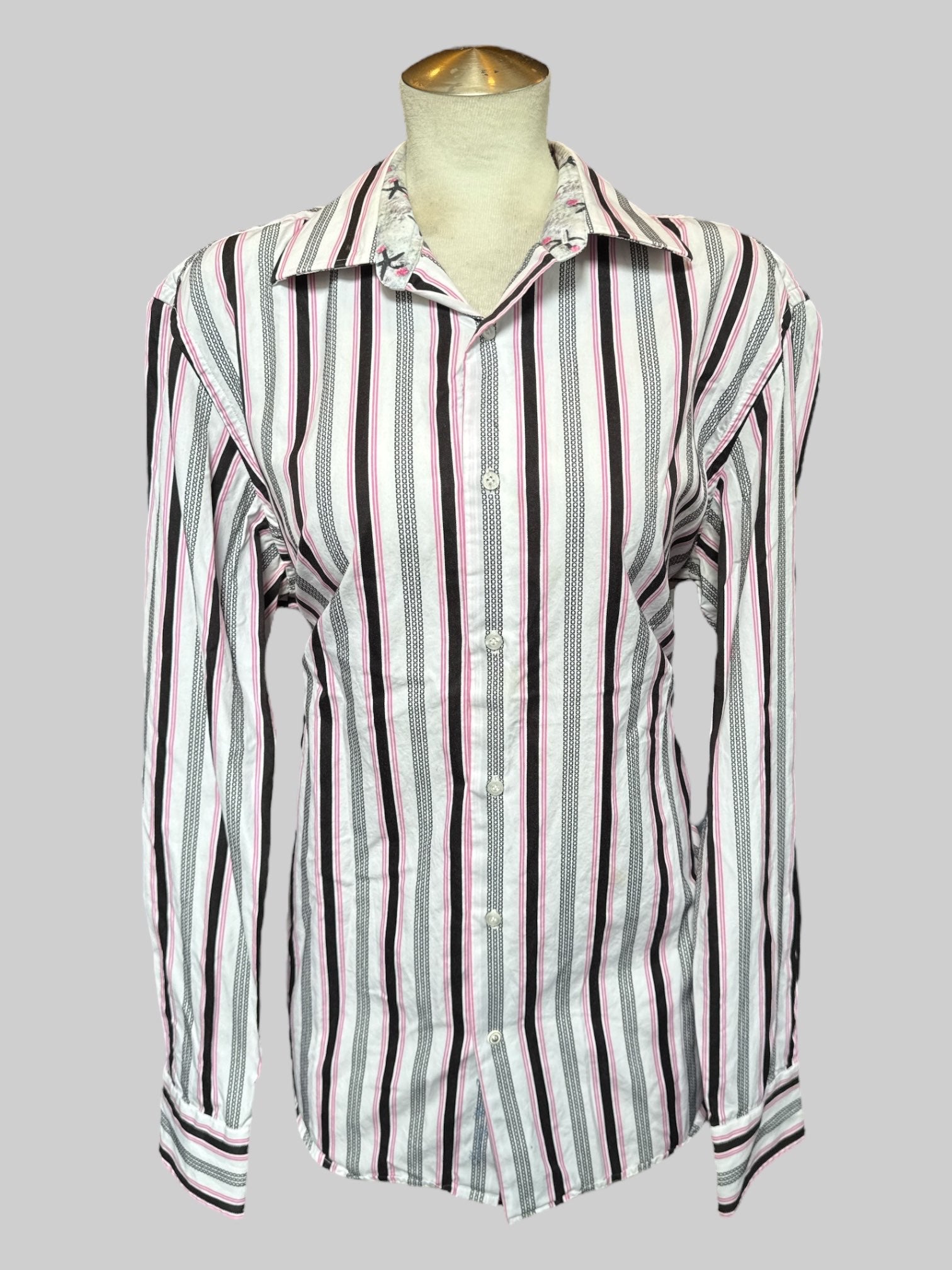 XL White pink and black button up shirt