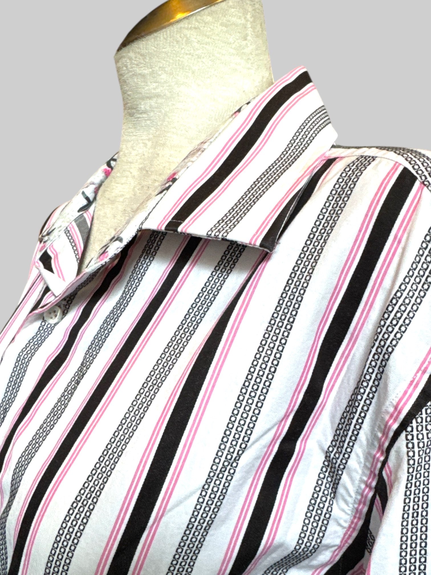XL White pink and black button up shirt