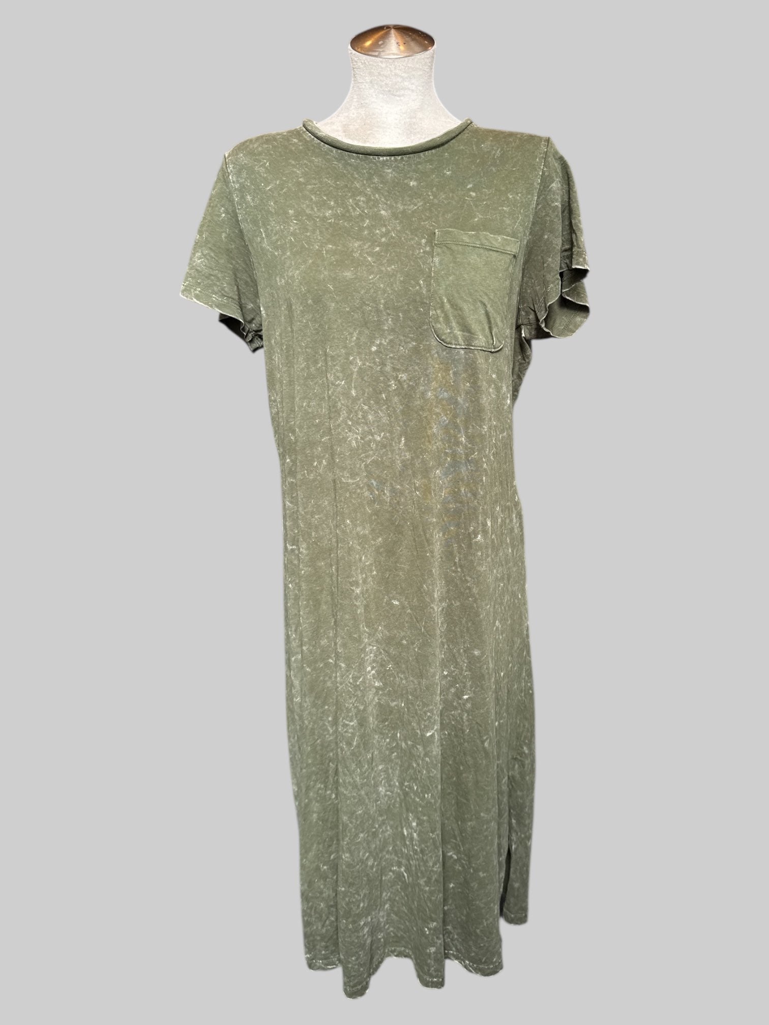 1X Green and white paint splatter flowy dress