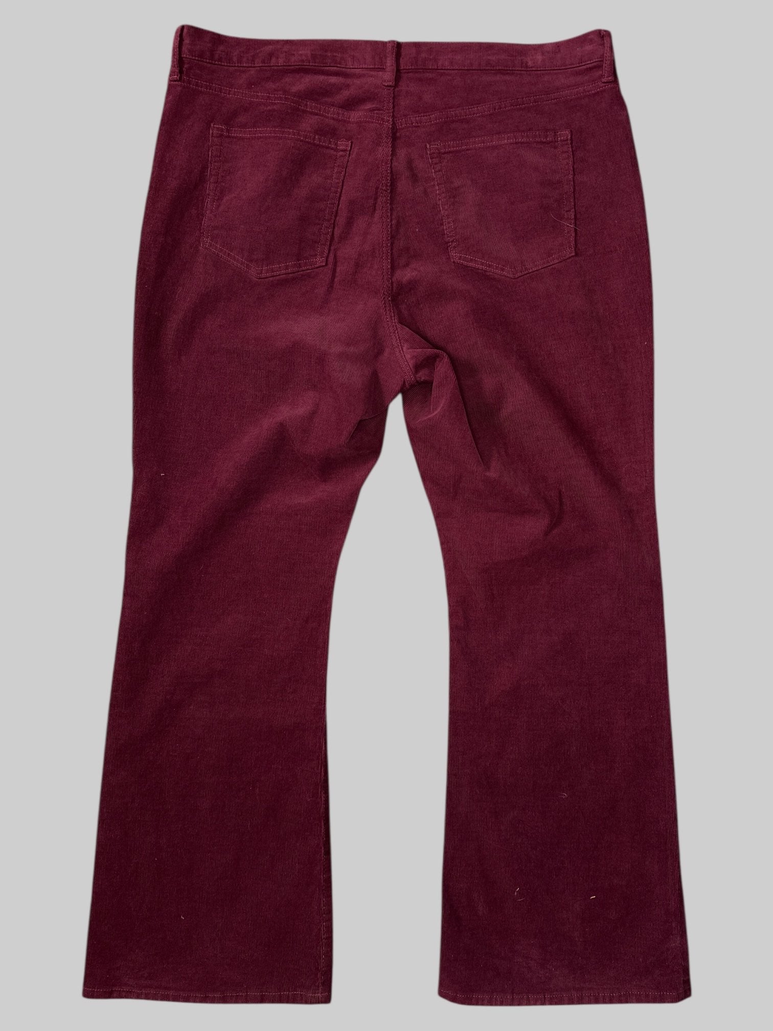 1X Maroon corduroy pants with belt, loops, pockets, and flared legs
