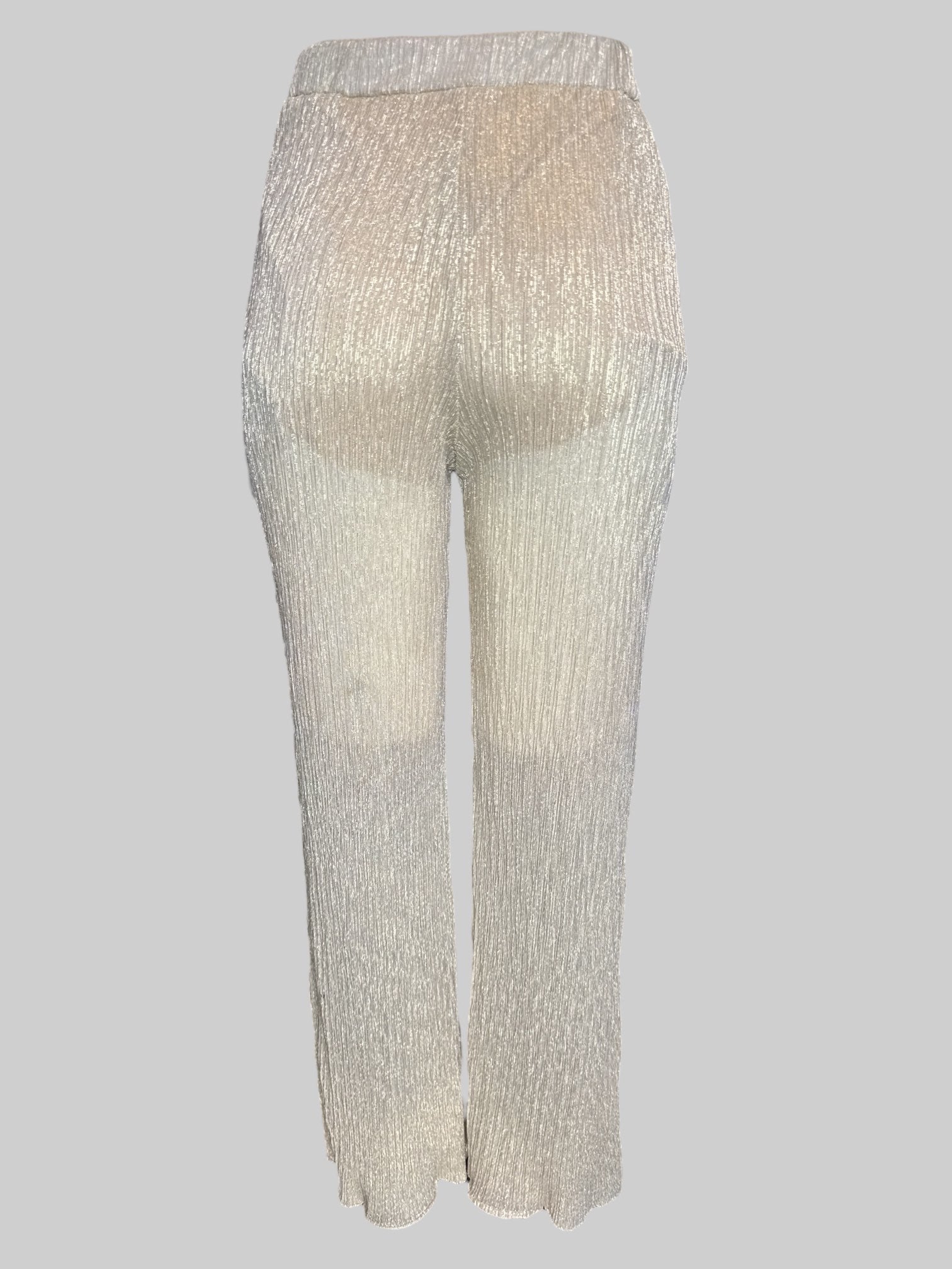 S Tan sheer stretchy pants with gold threading throughout and pleaded design