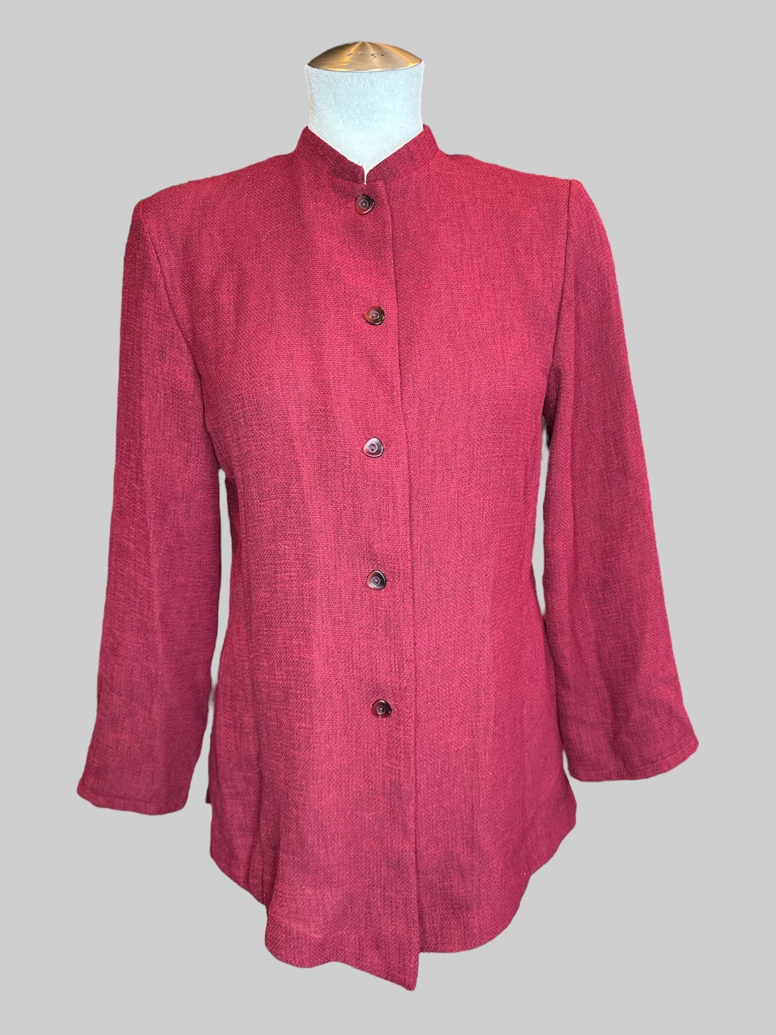 M Vintage Red and black button-down, long sleeve top with triangle shaped buttons and no collar
