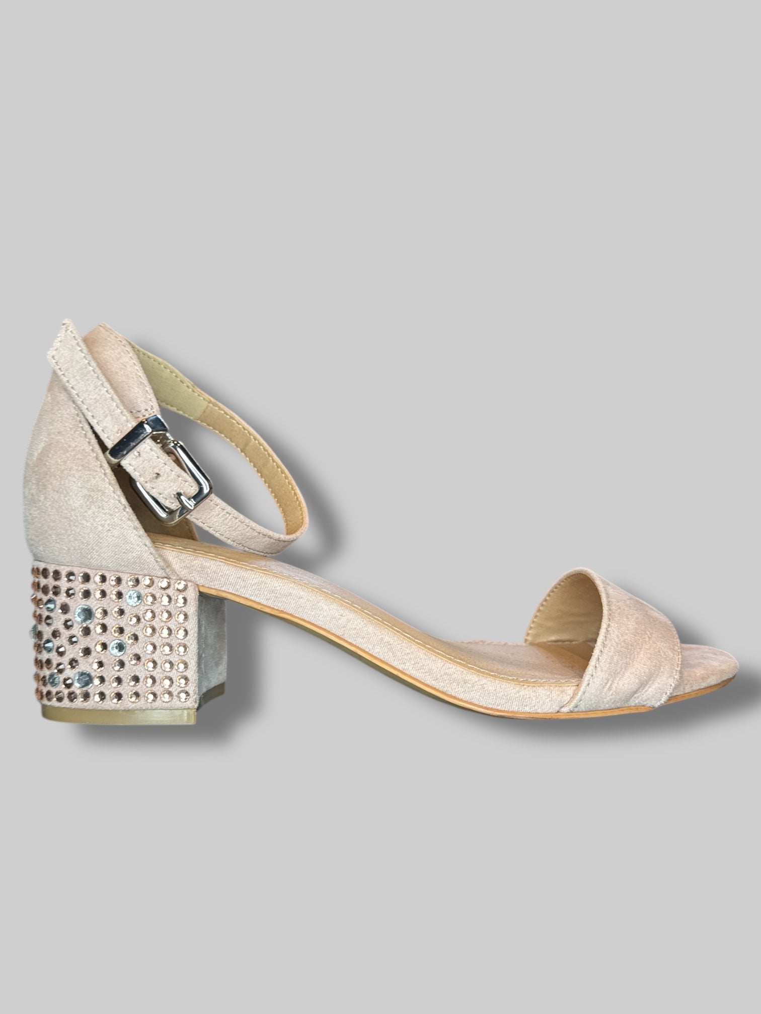 Size 8 Dusty pink heels with bedazzled heel, and ankle strap