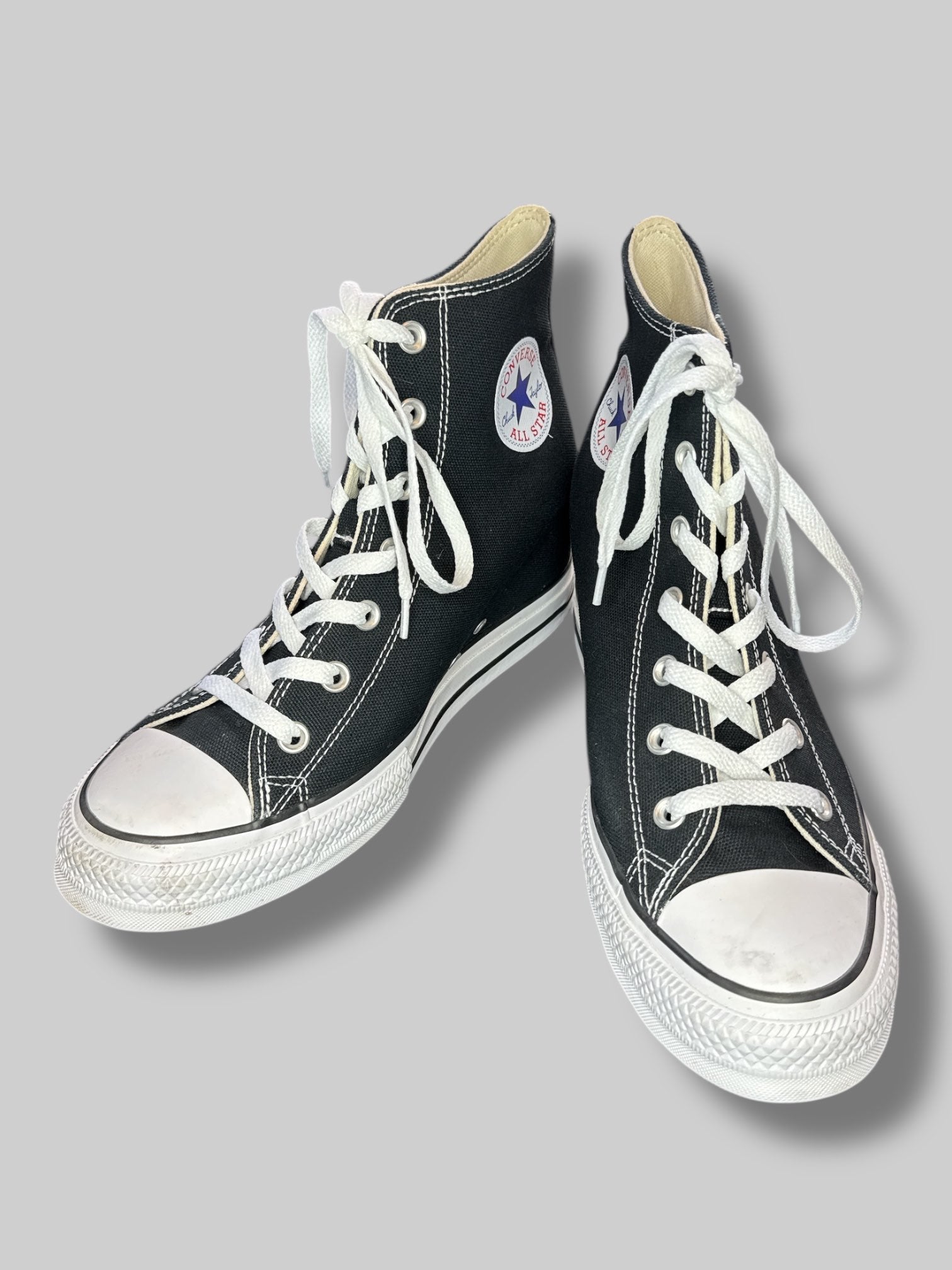 Size 11 Black platform heeled converse sneakers with wedge heel inside