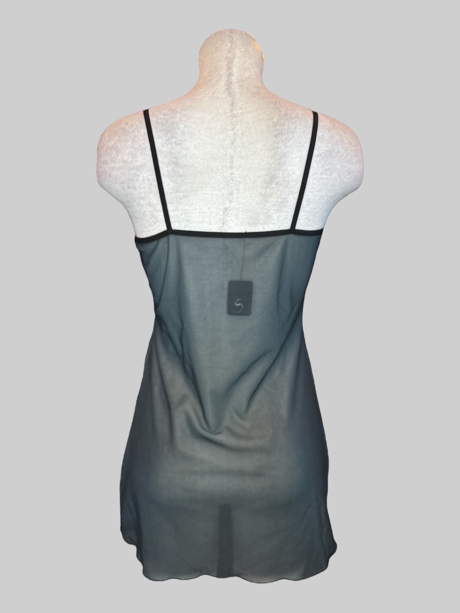 S Black sheer sleeveless dress with pink skeleton and butterflies graphic on front