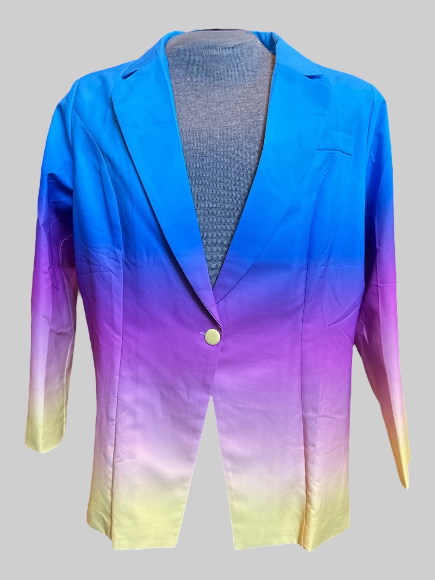 2X Blue, pink and yellow ombré color blazer with shoulder pads