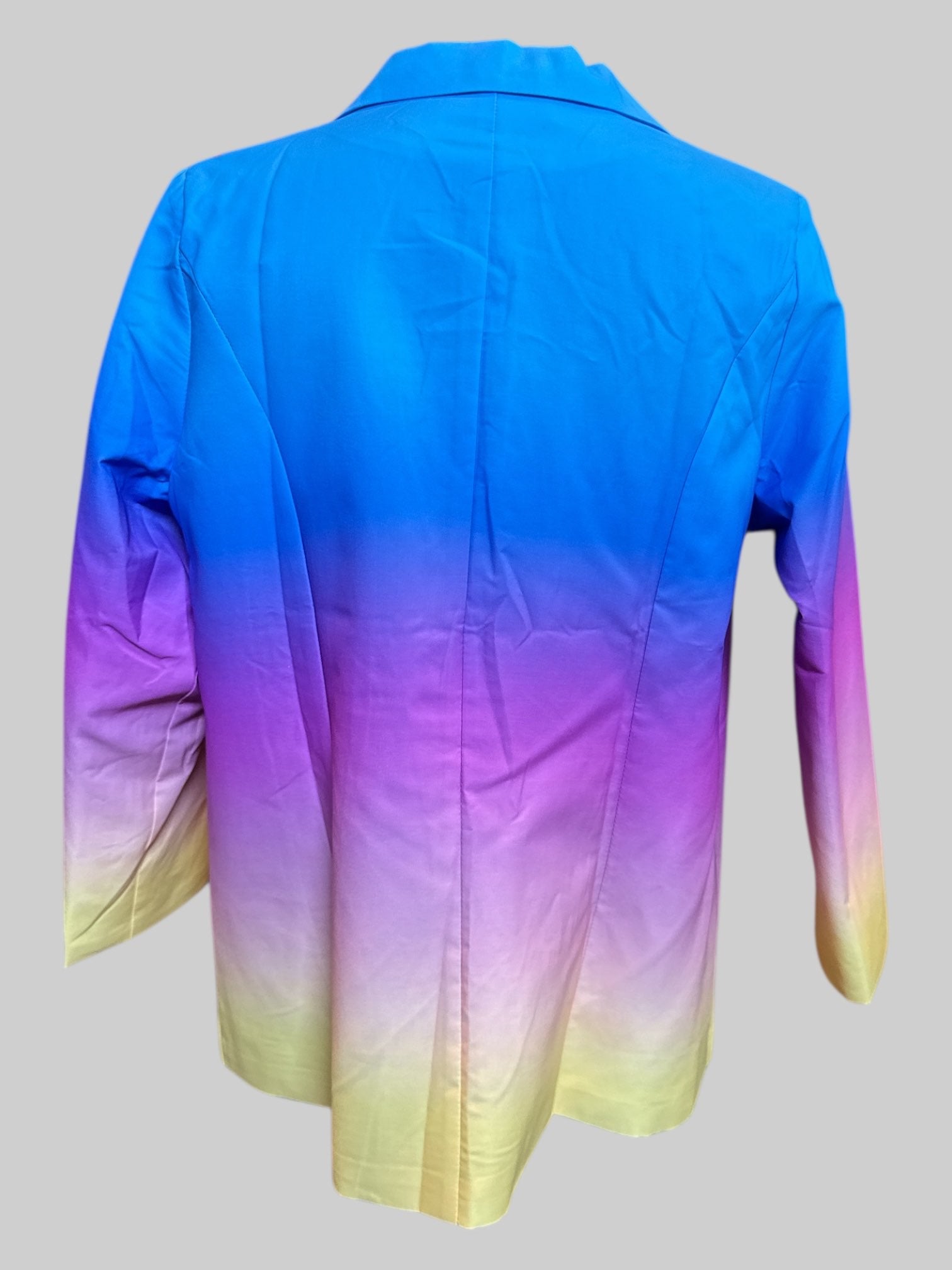 2X Blue, pink and yellow ombré color blazer with shoulder pads