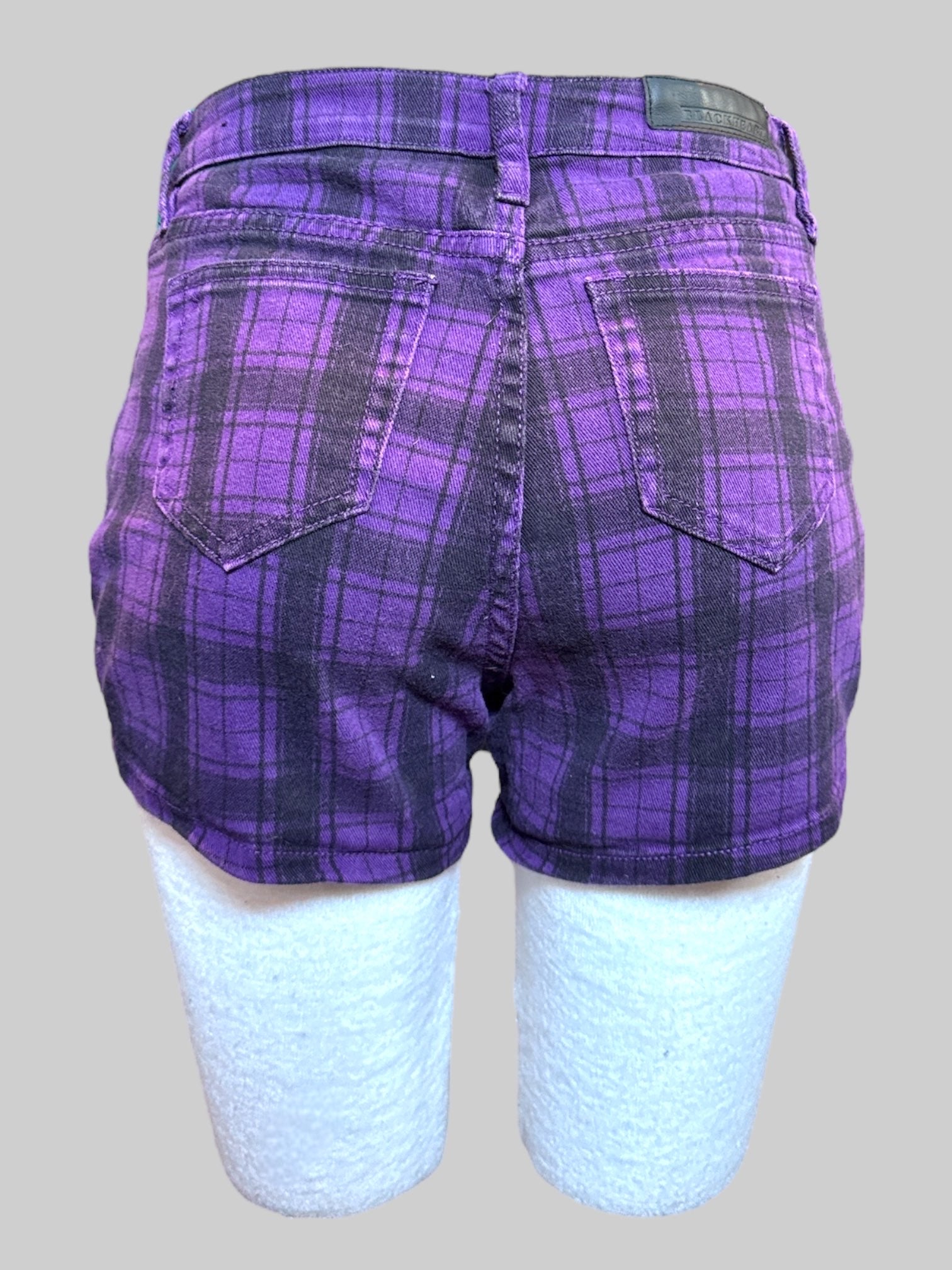 S Blackheart black and purple plaid shorts