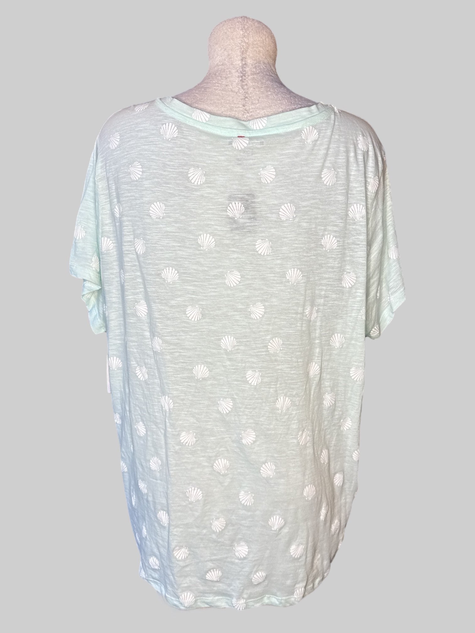 3X NWT seafoam green V-neck short sleeve shirt with white scallops
