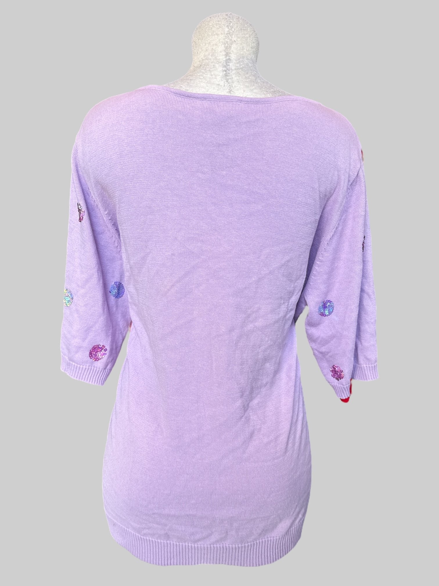 3X Vintage light purple short sleeve top with purple circle sequins and sequin neckline