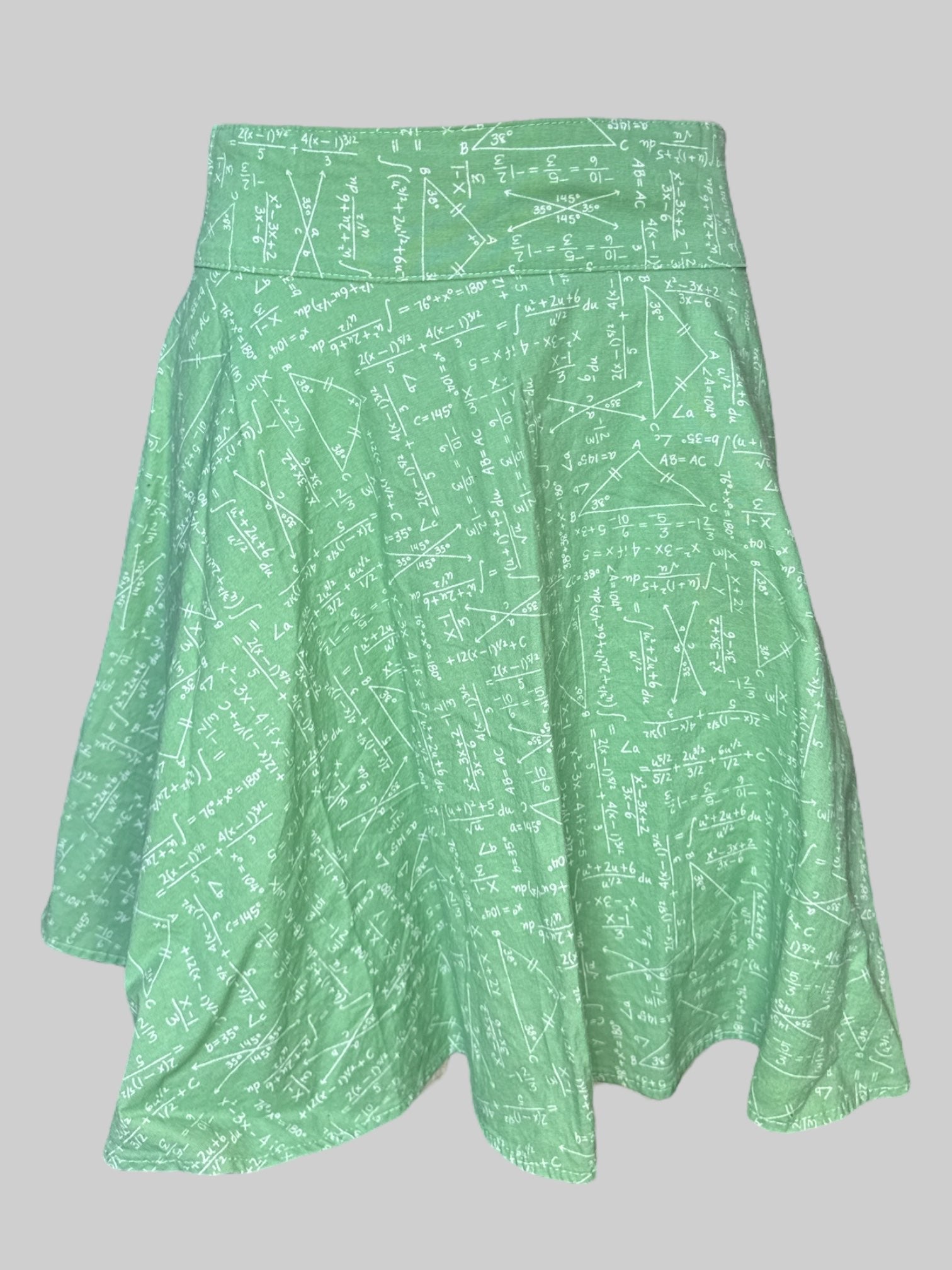 M Green skirt with mathematic equations pattern