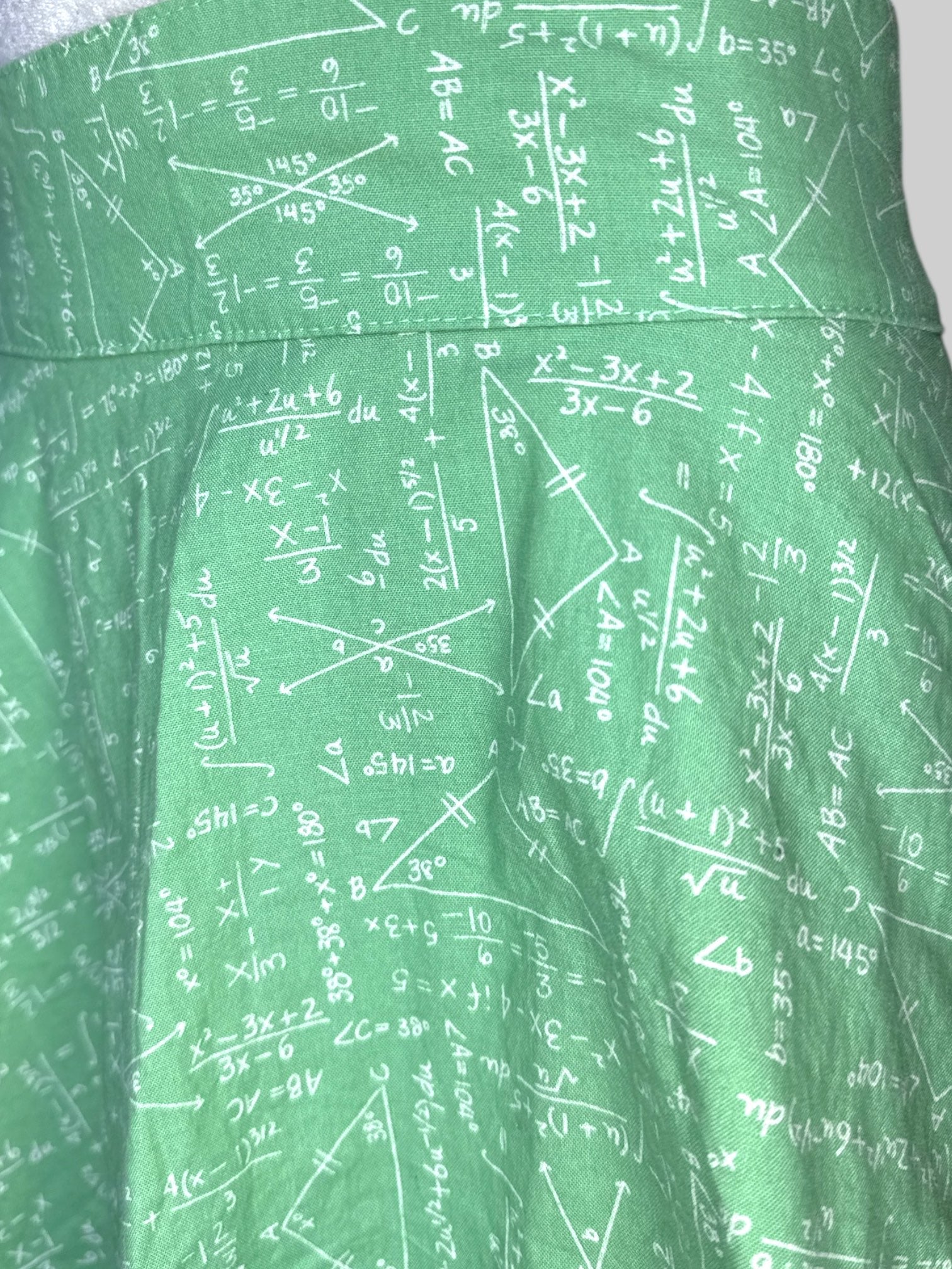 M Green skirt with mathematic equations pattern